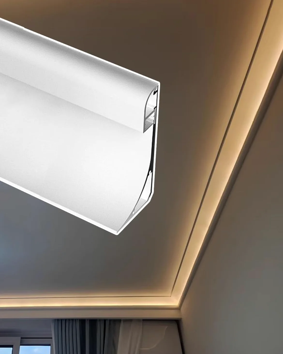 Dimensioni delle modanature per soffitti, Lunghezze Multiple del Rivestimento del Canale del diffusore LED con Modanatura a Corona del soffitto(19m (62.3ft))