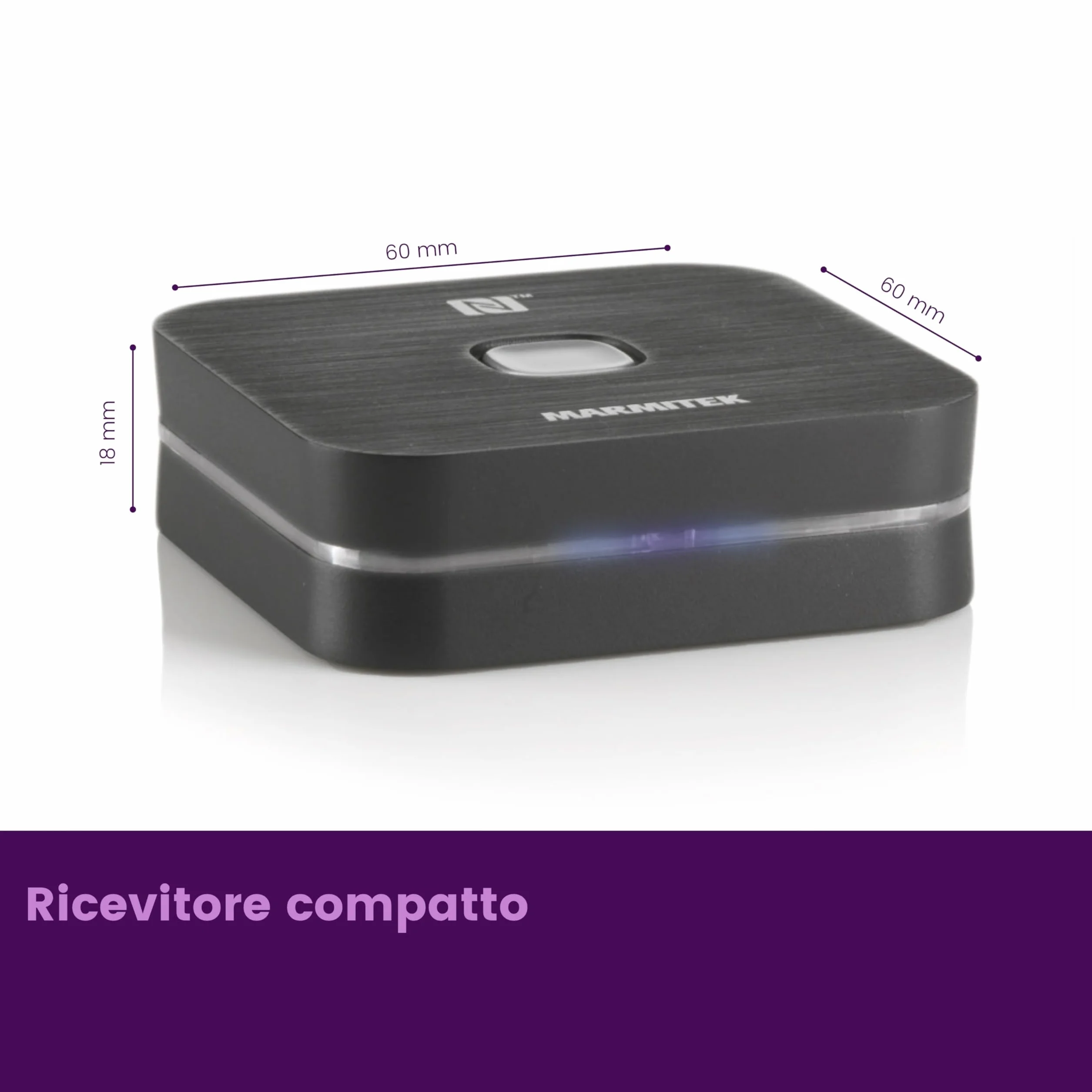 Ricevitore Bluetooth Marmitek BoomBoom 80 – Streaming audio wireless – NFC, cambio facile tra smartphone – Trasforma impianto Hi‑Fi – Adattatore Bluetooth