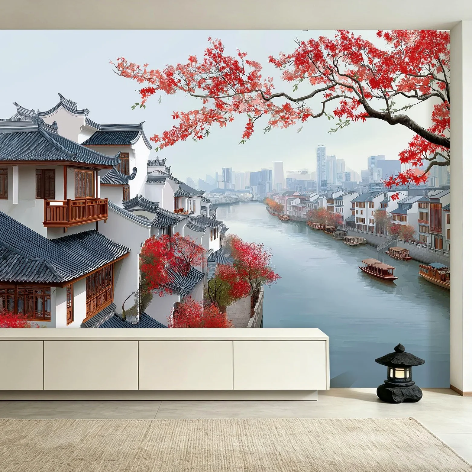 Carta da parati in tessuto non tessuto, 250 x 175 cm, decorazione da parete per ufficio, appartamento, sala conferenze, facile da montare, moderna città cinese, architettura paesaggistica