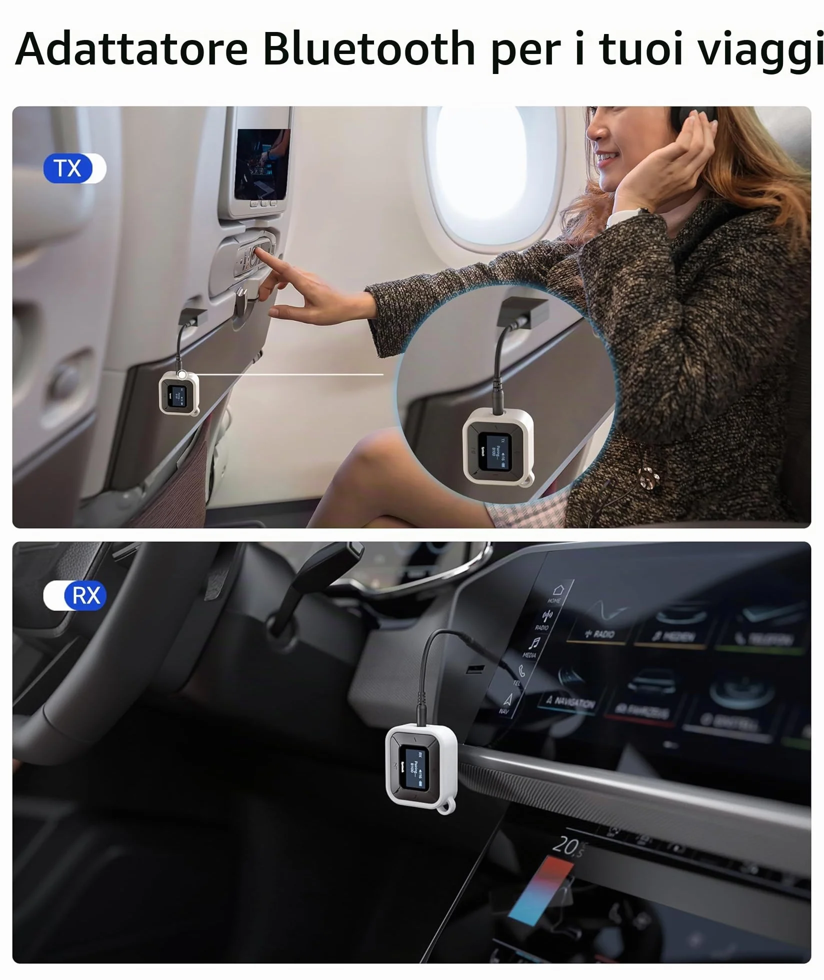 Syntech Aereo Bluetooth Trasmettitore Ricevitore con Extra Dual 3.5mm AUX Adattatore, LED Display A Bassa Latenza Dual Link Bluetooth 5.3 Auricolare Adattatore per Auto AirPods Cuffie senza Fili