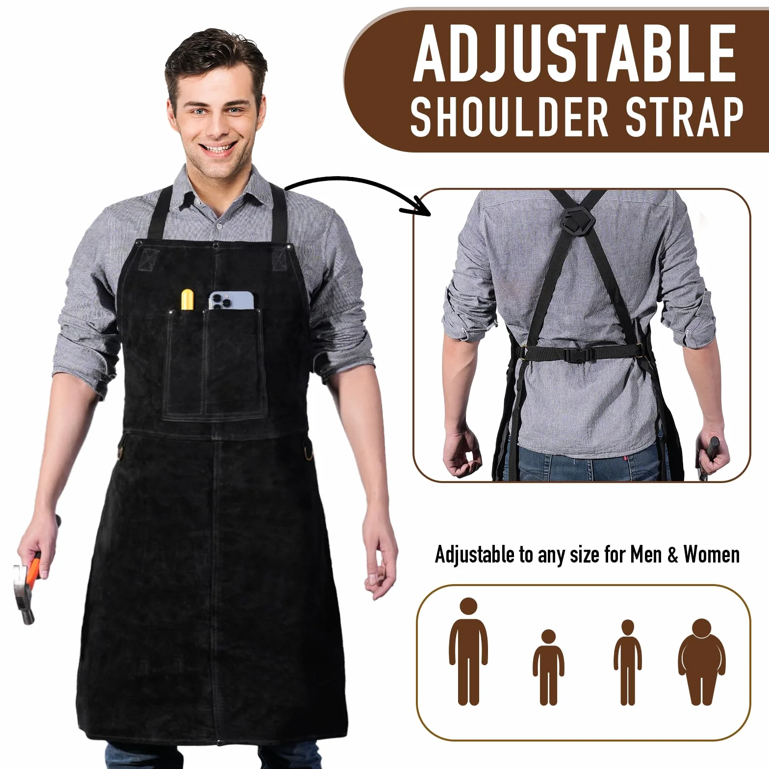 Saldatura grembiule da lavoro in pelle da uomo,Heavy Duty Shop grembiule, Grembiule Uomo da Lavoro di Cuoio Molto Resistente per Fabbro o Falegname