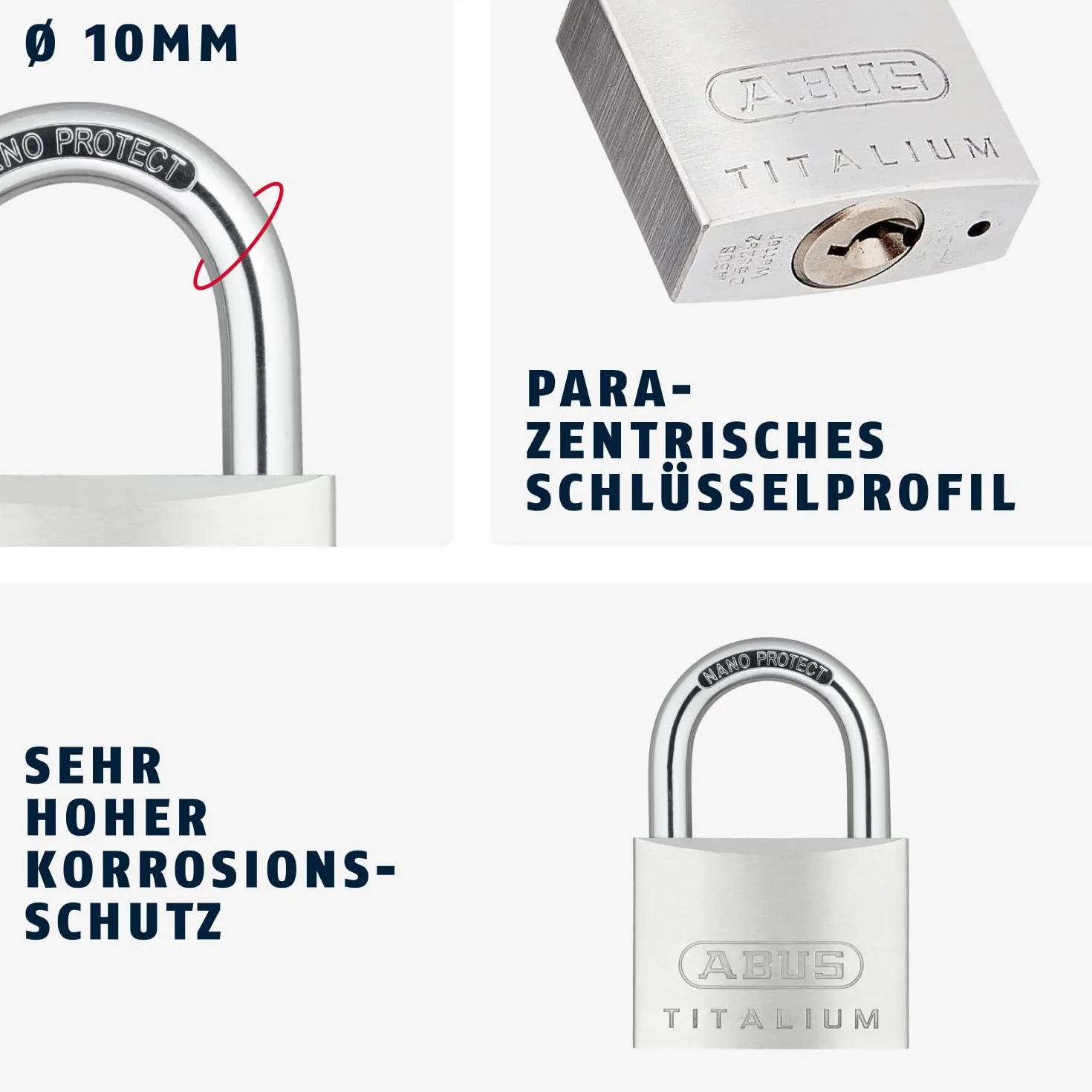 ABUS Lucchetto Titalium 64TI/60 - lucchetto da cantina con corpo in alluminio speciale - grillo in acciaio temprato - livello di sicurezza 6