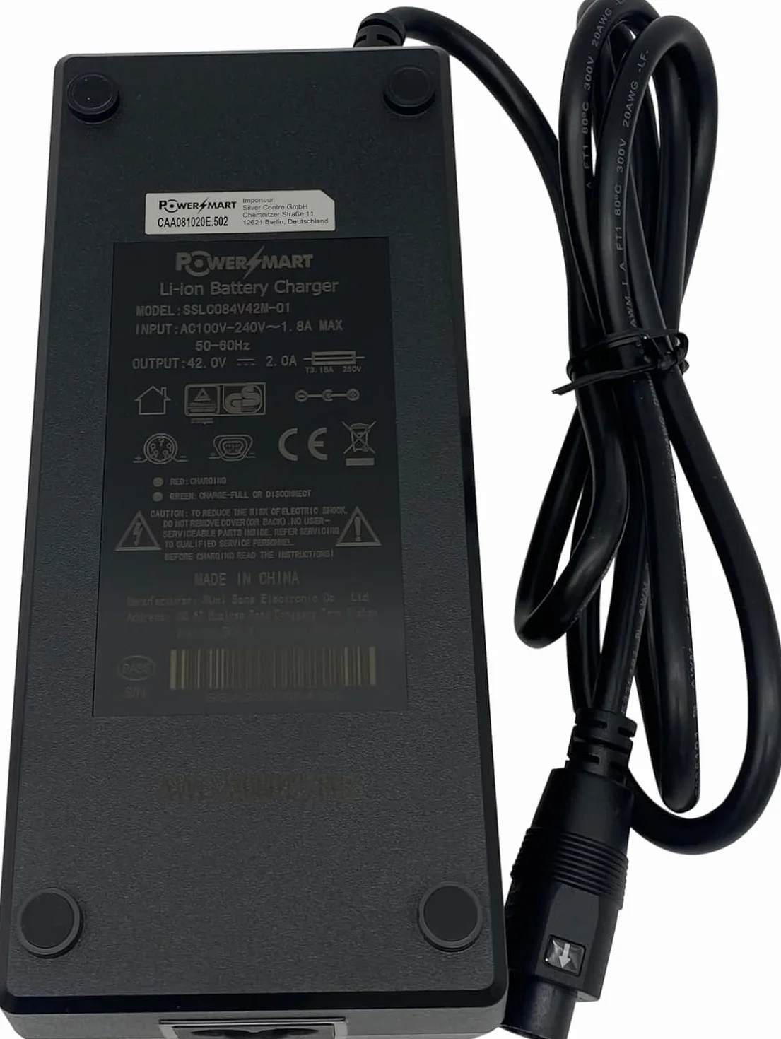PowerSmart® Caricatore 2A SV per batterie Phylion 36V-42V per SSLC084V42MH, JCLC084V42M, Non per metallo 5-Pin