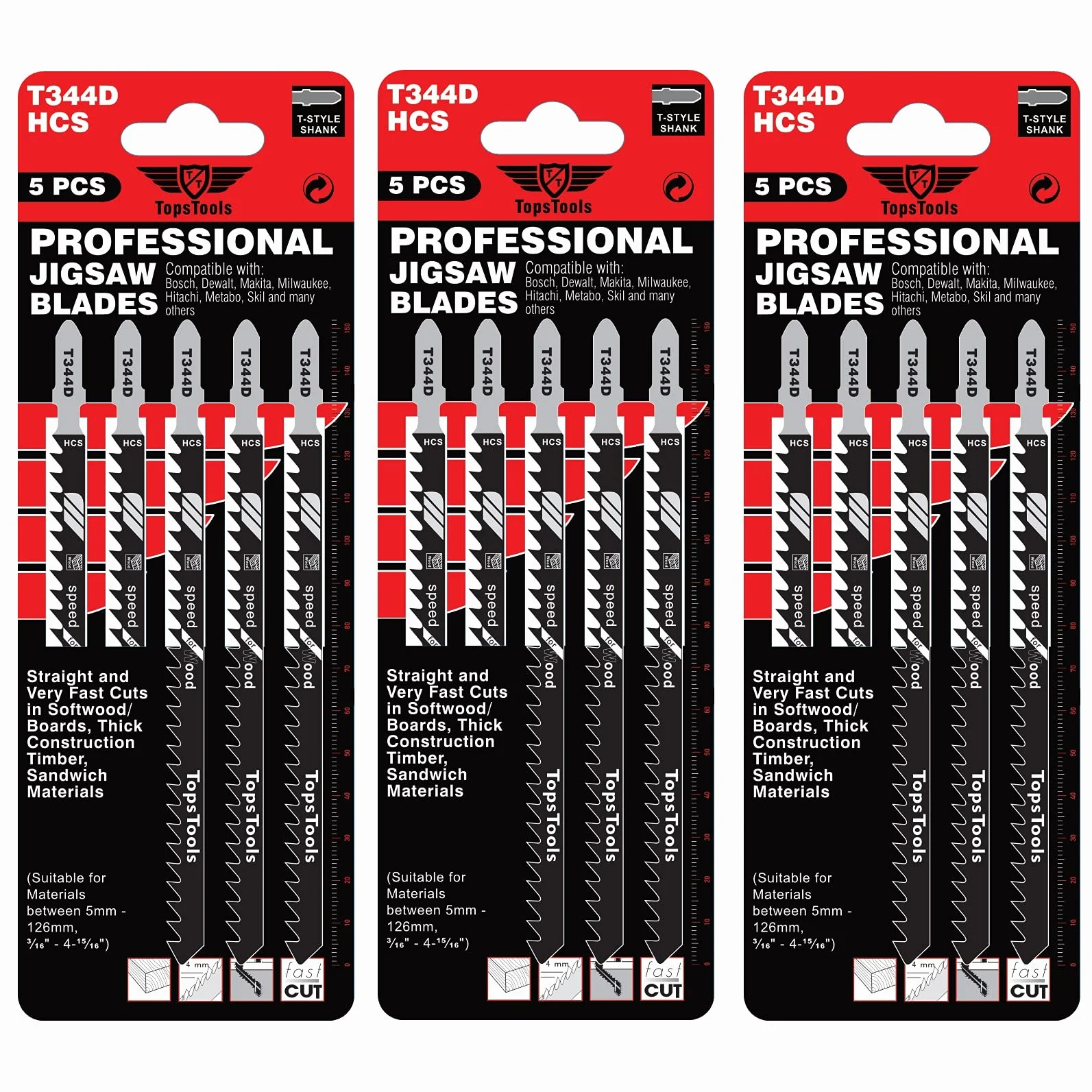 15 lame per seghetto alternativo TopsTools JSTT344D_3 T344D lunghe 152mm per tagli puliti e veloci compatibili con Bosch Dewalt Makita Milwaukee e molti altri