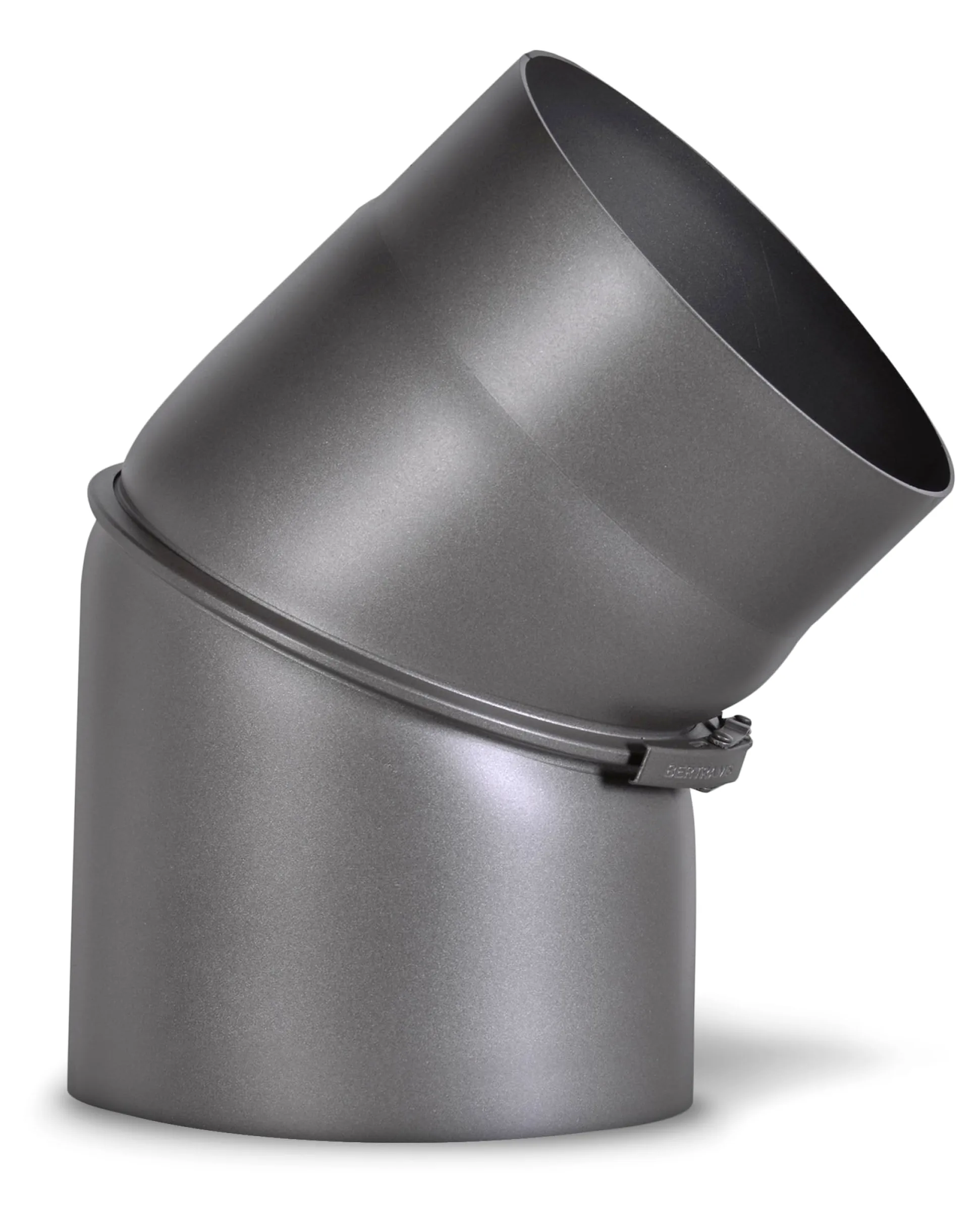 Tubo a gomito in acciaio spesso 2 mm (tubo fumo) di diametro 150 mm, per stufe e fuochi da camino, Senotherm, grigio scuro, regolabile a 0 – 45 gradi, senza porta di pulizia
