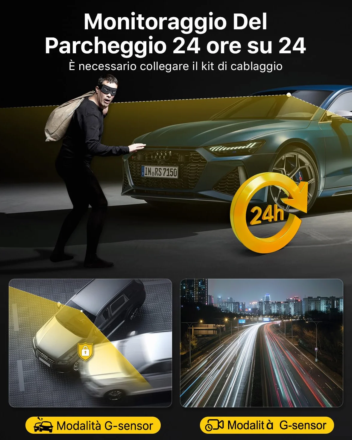 GKU dash cam auto 4K+1080P Fronte/Retro, dash cam con 5.8GHz WiFi e GPS, Touchscreen 3.18", Visione Notturna WDR, Monitor Parcheggio 24H, Sensore G, Loop Recording, Controllo App.