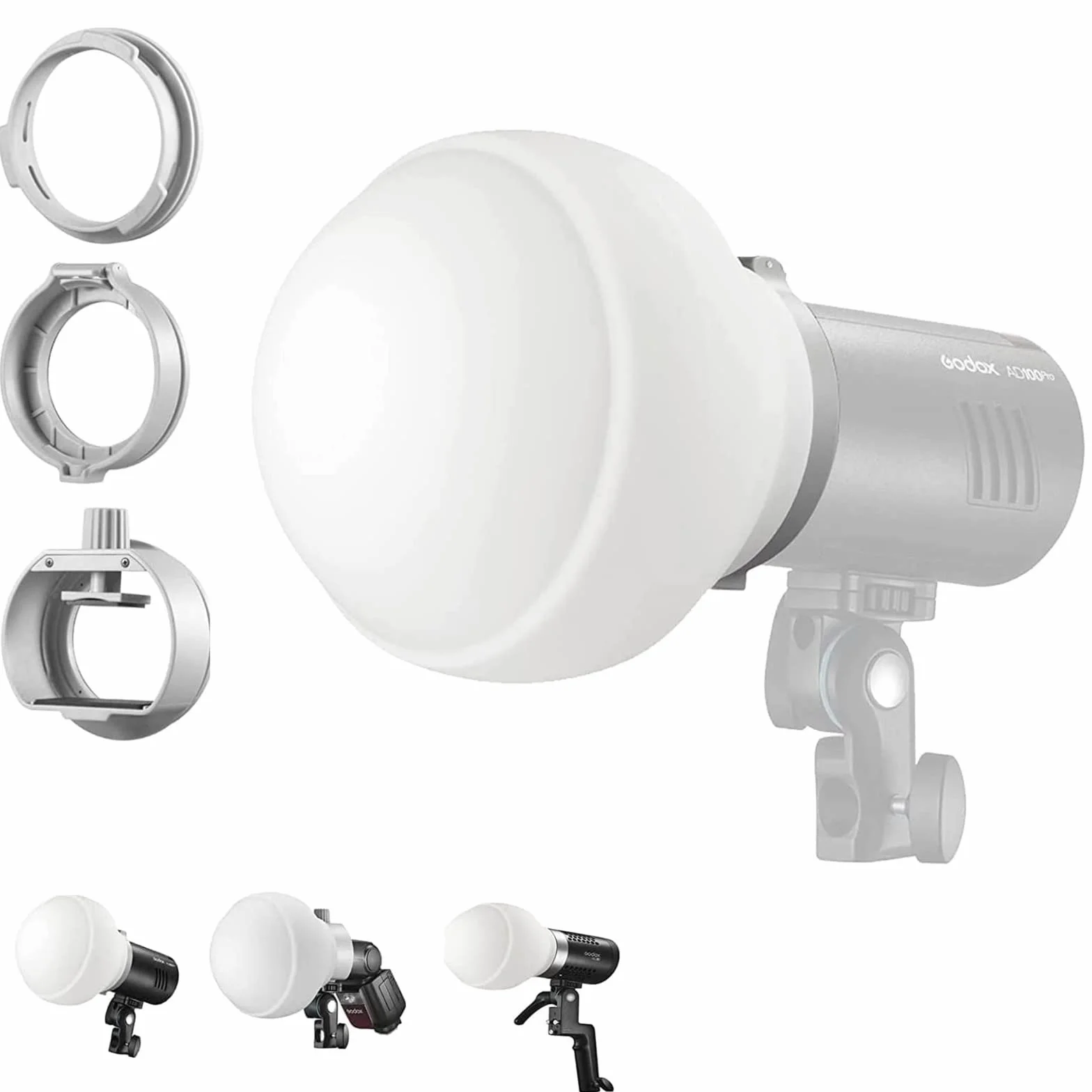 Godox ML-CD15 Diffusore Dome con 3 Adattatori per Godox V1 V1Pro AD100PRO AD200PRO V860III V850II TT685II TT600 AD200 ML30 ML30Bi ML60 ML60Bi AD300PRO AD400PRO