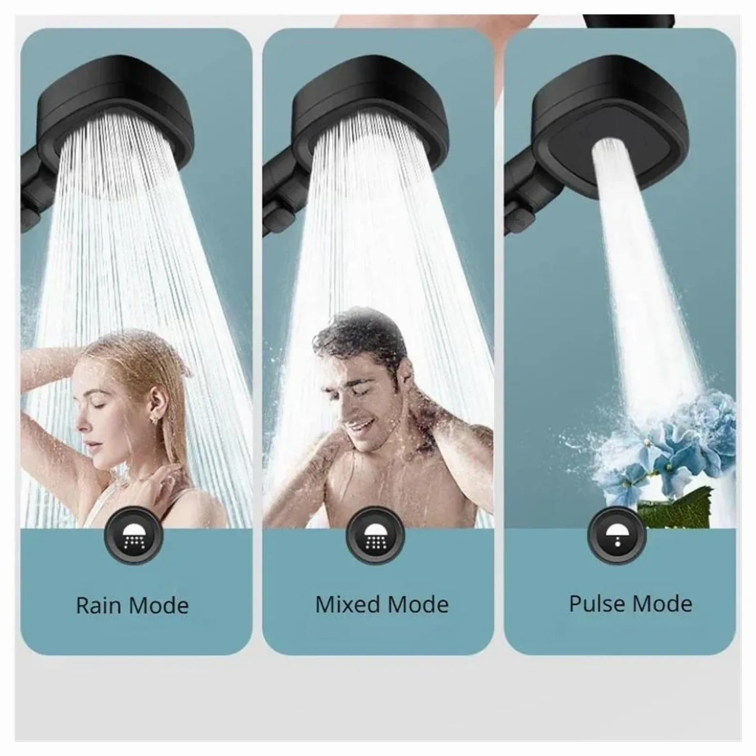 Soffione doccia ad alta pressione con risparmio idrico, 3 modalità di soffione doccia regolabili(Silver 3pcs set)