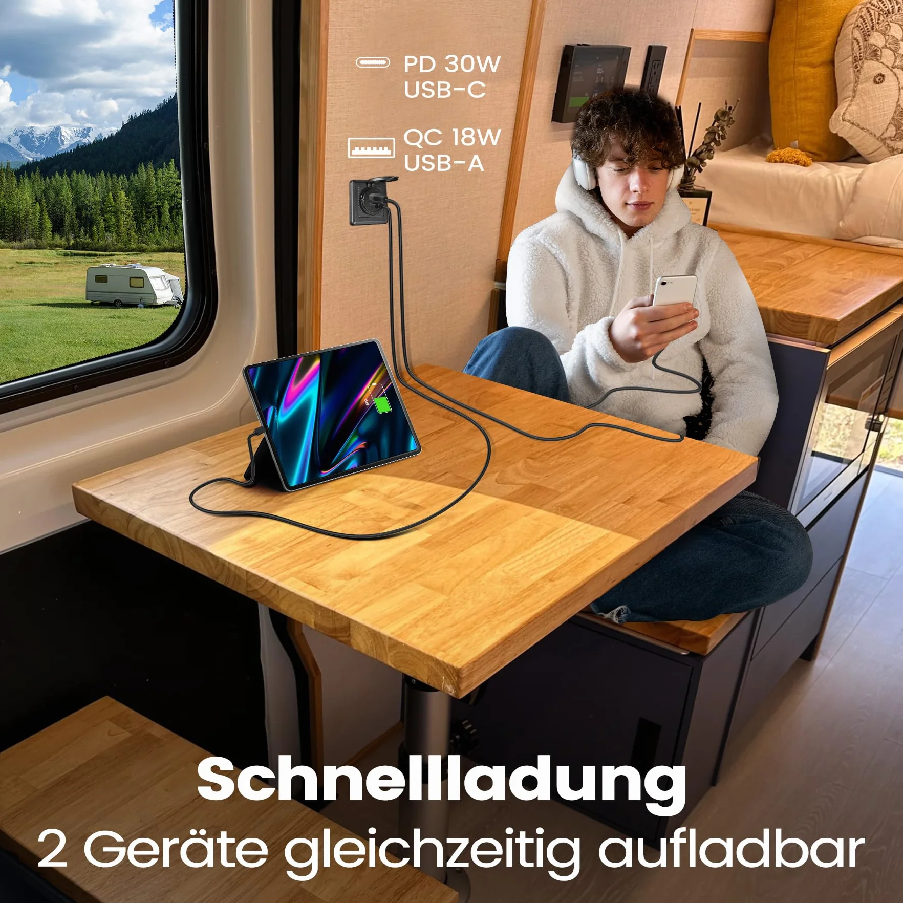 RV USB-A/C Dual Port Socket QC3.0 Tipo A & PD3.0 Tipo-C, Uscita di ricarica rapida USB in alluminio 12V con facciata nera, ideale per RV, barca, caravan, rimorchio camper (2 confezioni)