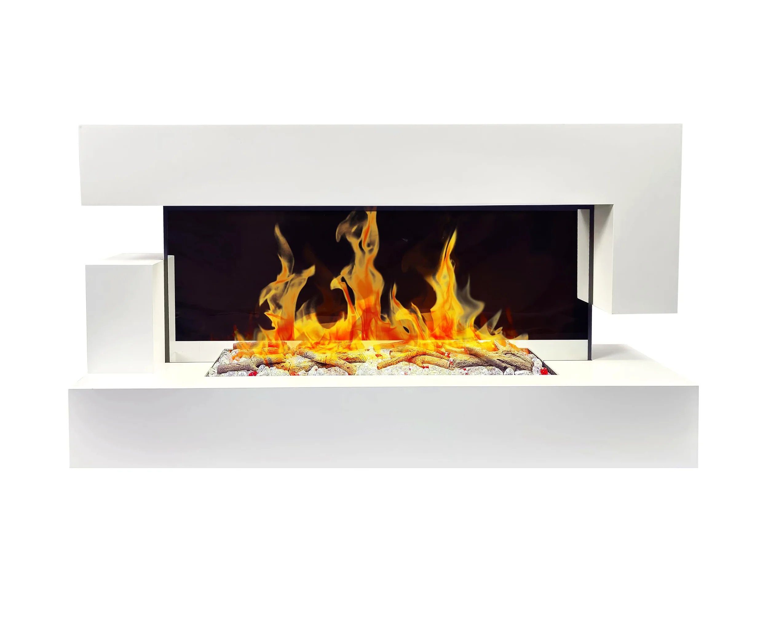 CHEMIN'ARTE Camino elettrico LED da parete Quarzt 120 cm - Bianco - Effetto fiamma LED - Telecomando, Caminetto con Timer e Controllo Automatico di Temperatura
