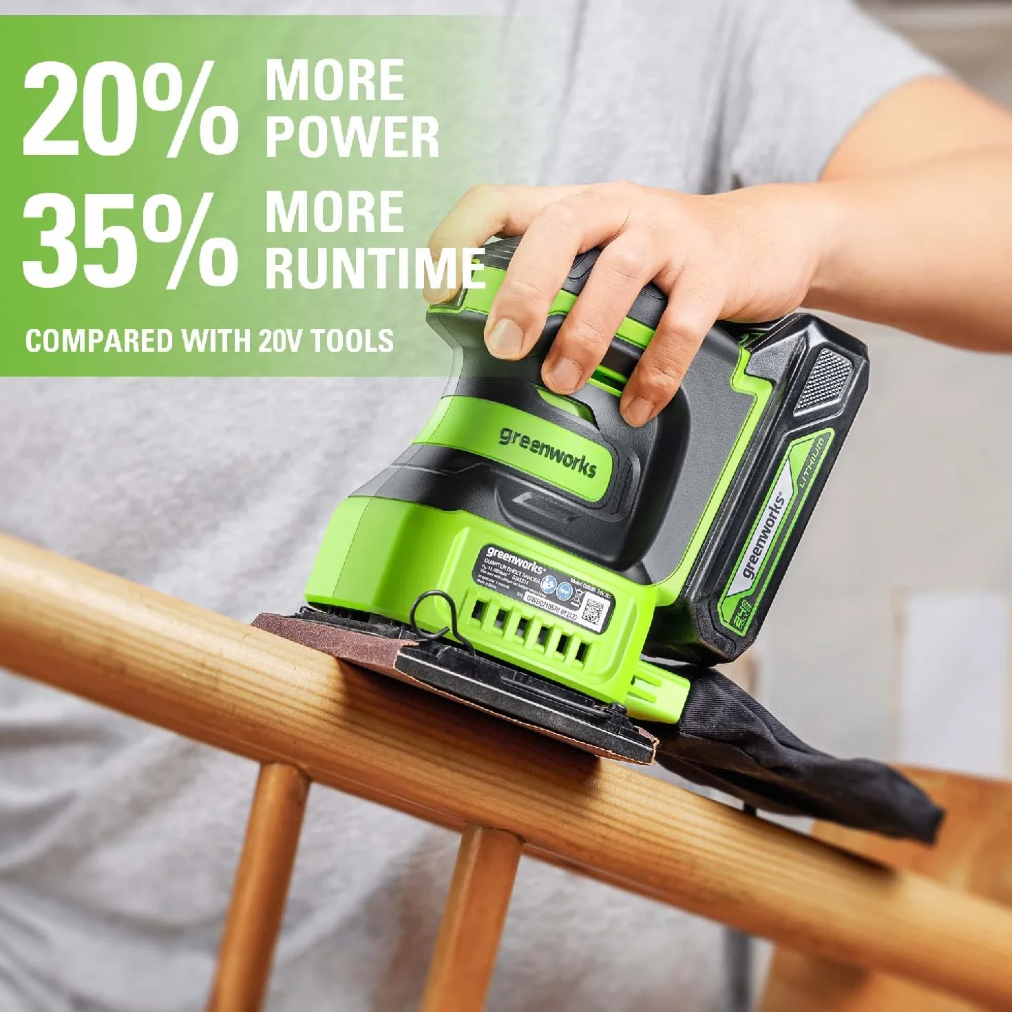 Greenworks G24SS14 Levigatrice 1/4 Foglio a Batteria 11000 giri/min 24V