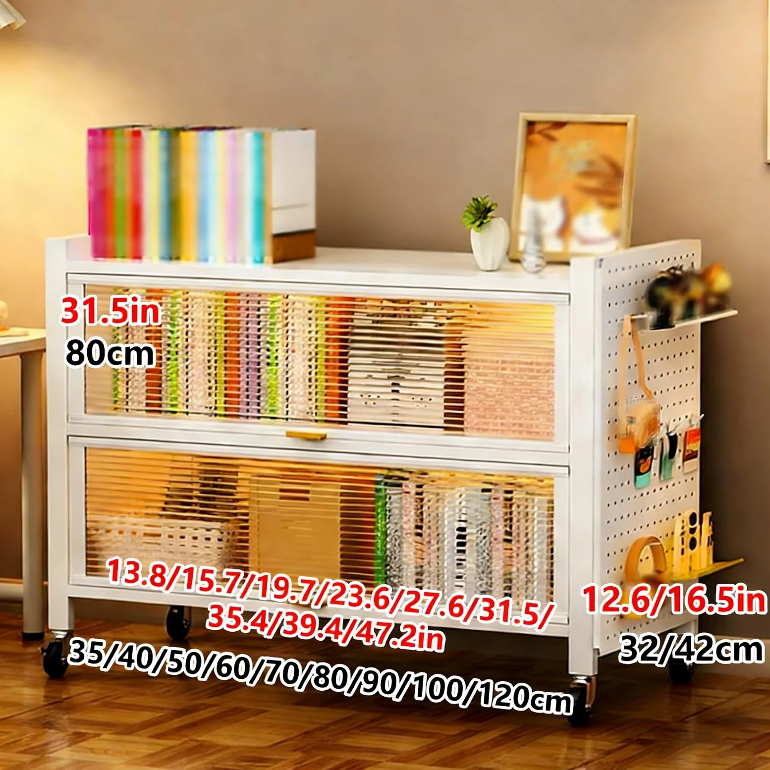 Mobile Dispensa Cucina Armadietto Cucina con Ruote Materiale in Lamiera D'acciaio Laminata a Freddo Dotato di Pannello Forato Adatto a Cucine, Soggiorni Scaffali in Metallo(80 * 42 * 80cm)