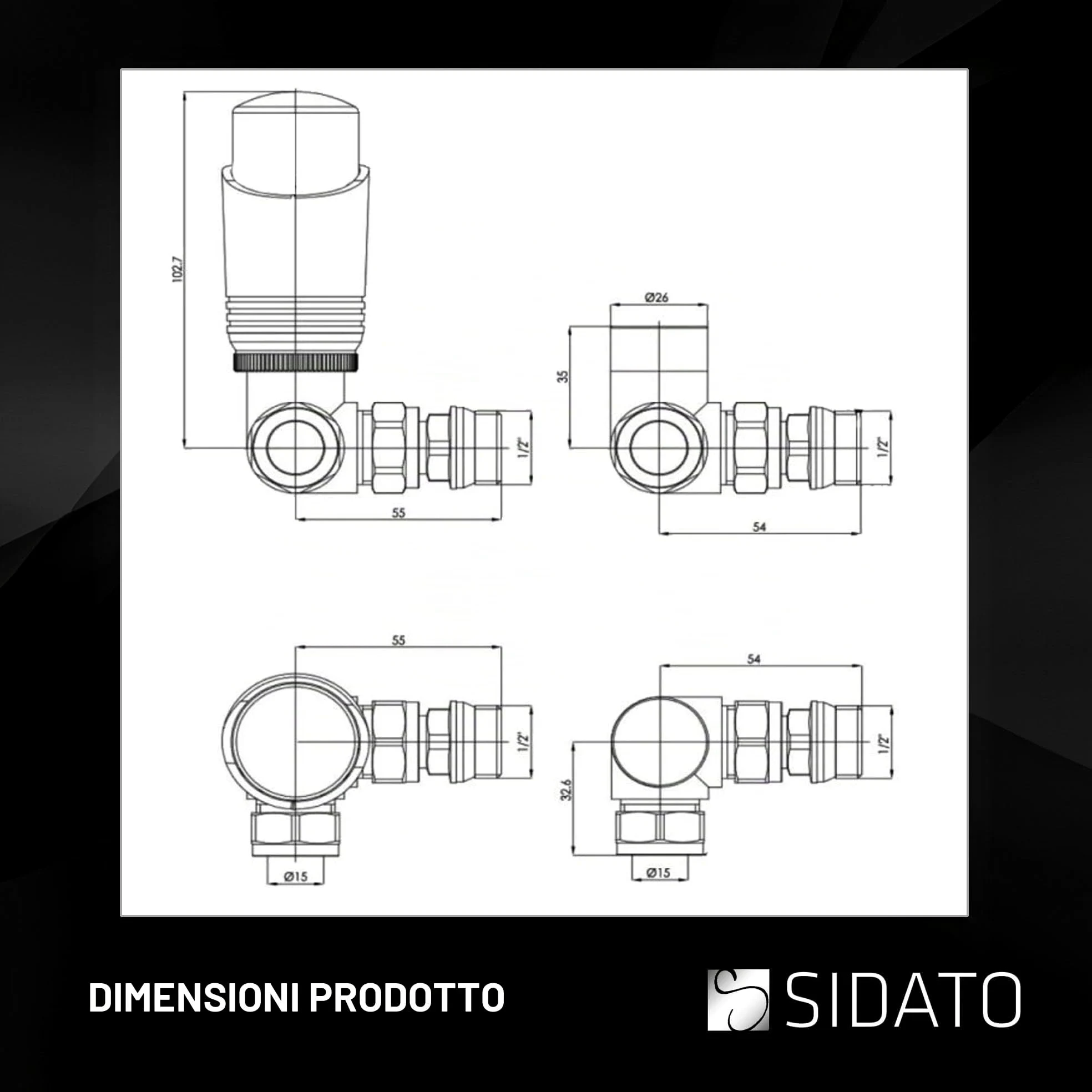 Caldo - Set di Valvole Termostatiche per Radiatori in Antracite - TRV Angolare e Valvola di Blocco - Ideali per Radiatori Verticali