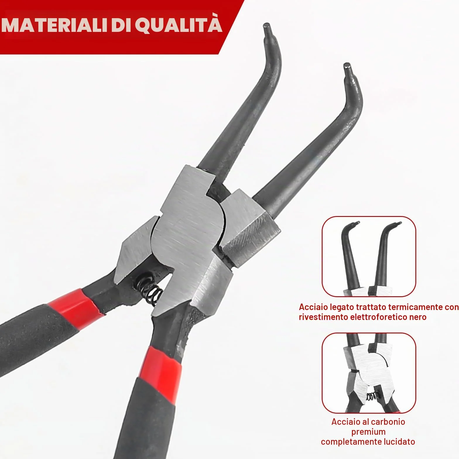 Set di 4 pinze per anelli elastici 180 mm dritte e angolate con borsa