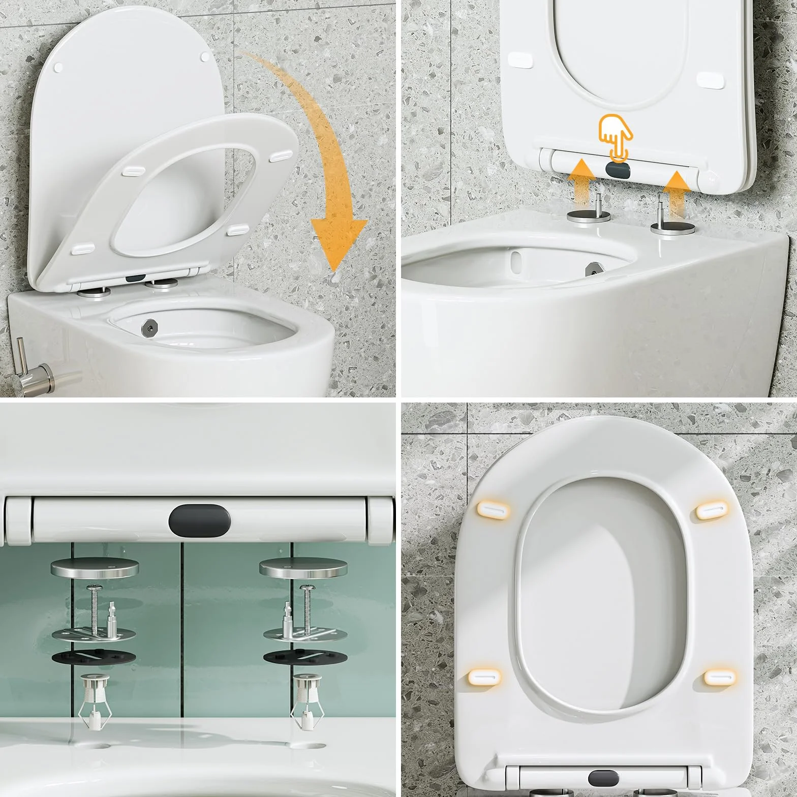 HOROW WC sospeso con bidet integrato, nano-rivestimento, sedile con abbassamento automatico, acqua fredda, 53x36x35 cm