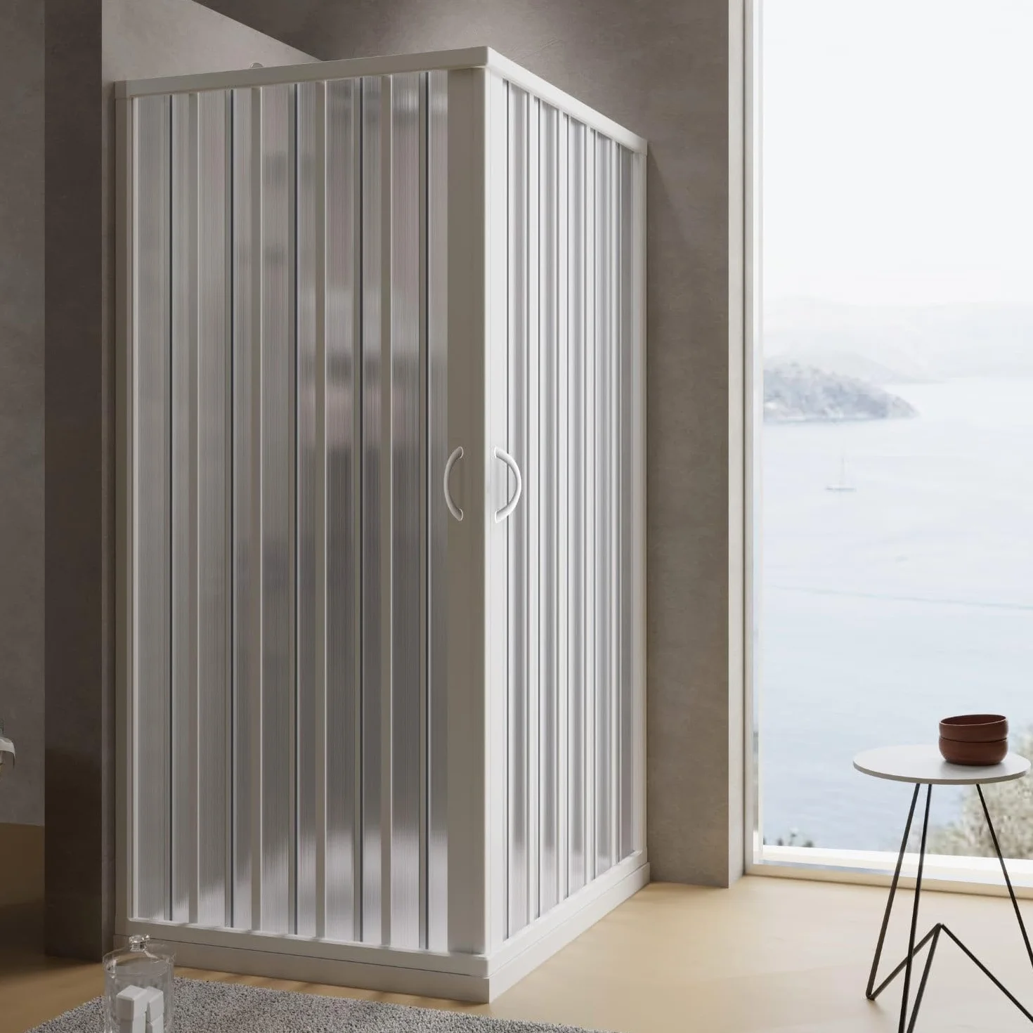 Box doccia a soffietto in PVC 75x75 cm H 185 mod. Aster apertura centrale