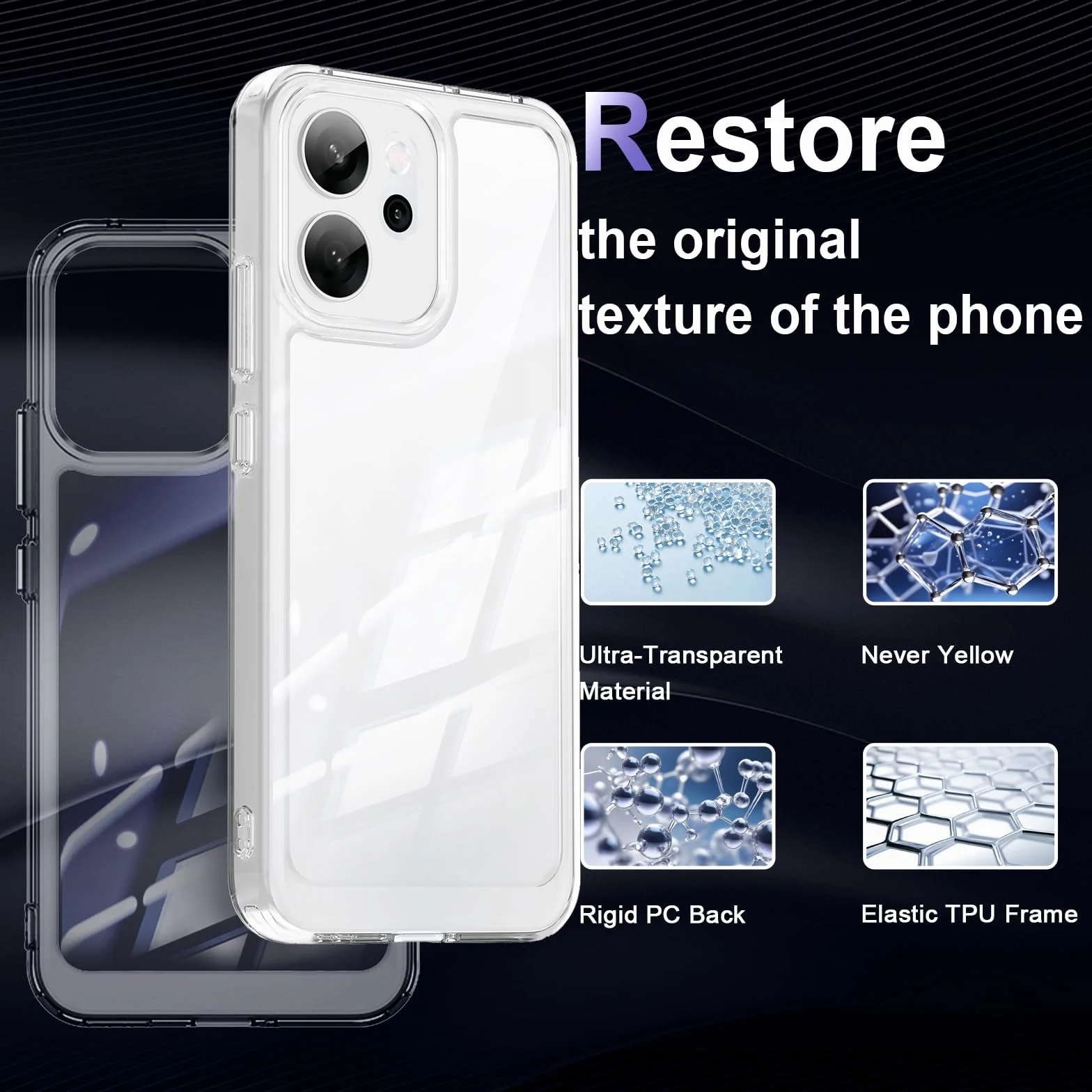 Cover per Oppo Reno 14/14 FS/14 F 5G, Custodia in TPU Antiurto Sottile di Livello Militare, Resistente all'ingiallimento, Case per Telefono in PC Rigido, Retro Antigraffio, Trasparente