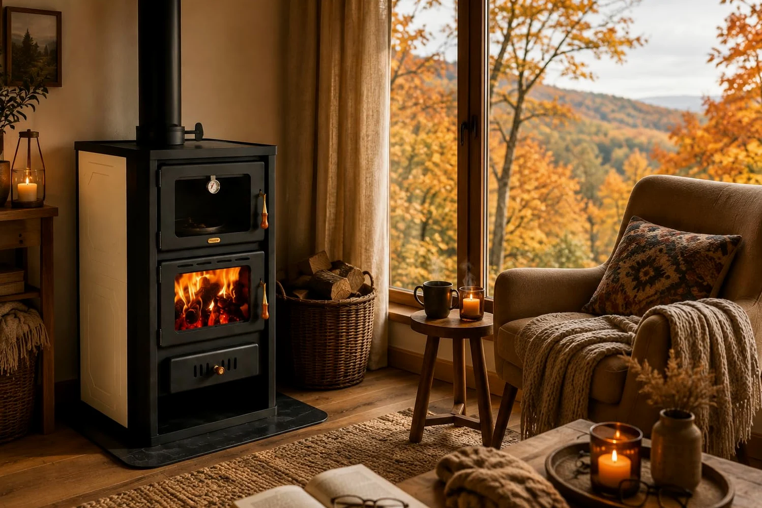 Stufa a legna 5+15 kW con forno e serbatoio di ritorno Prity FGW15
