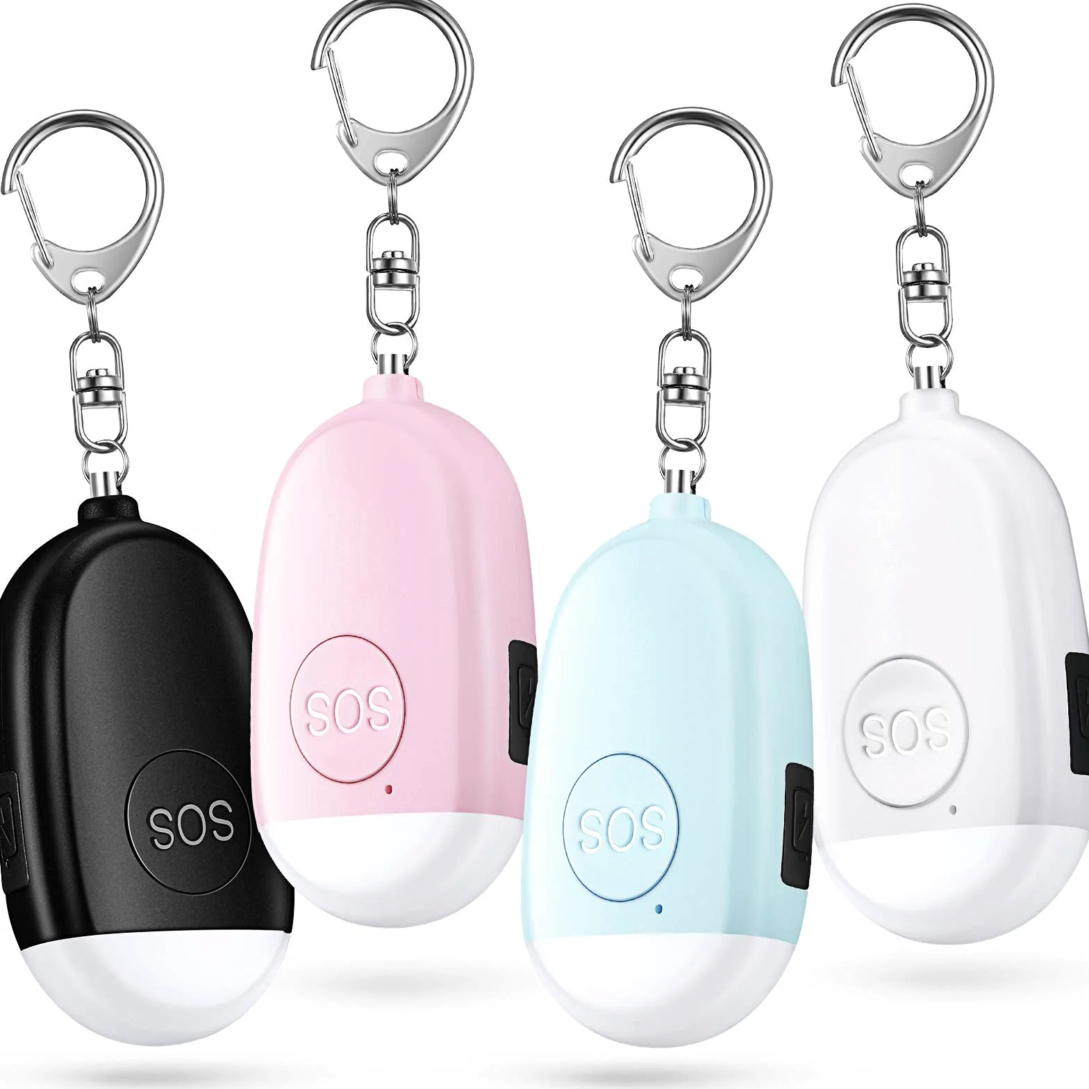 4 Pezzi Portachiavi di Allarme di Sicurezza Personale Portachiavi di Allarme 130 db Allarme di Sicurezza di Auto Sirena con Torcia a LED Ricaricabile USB per Donne Bambini Uomini Anziani