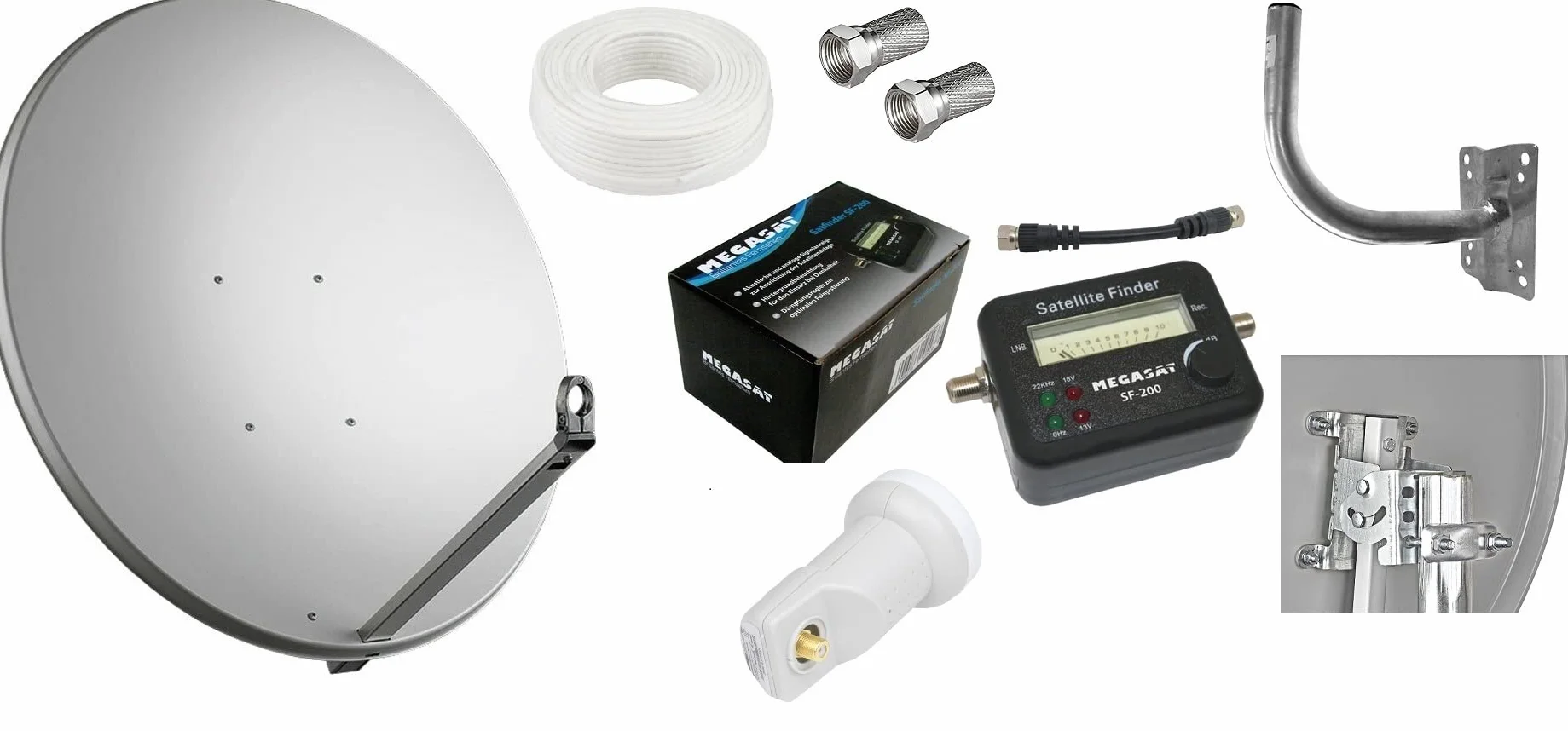 KIT COMPLETO SATELLITE:PARABOLA 60 CM+LNB+CAVO+STAFFA+SPINOTTI+FINDER