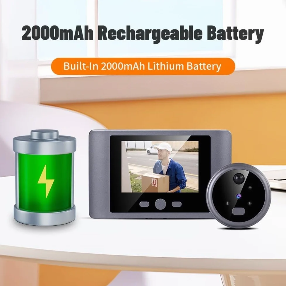Smart - Telecamera wireless per campanello con schermo LCD HD, telecamera spioncino con rilevamento del movimento PIR, visualizzatore campanello alimentato a batteria per porta d'ingresso