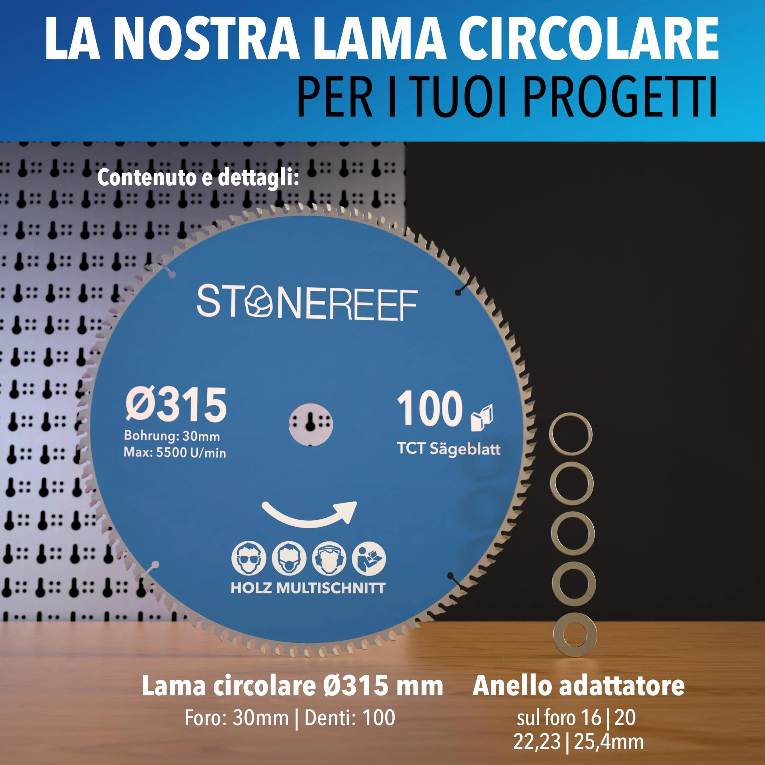 Lama per sega circolare 315x30 mm resistente alle unghie per legno compatibile con Bosch Makita