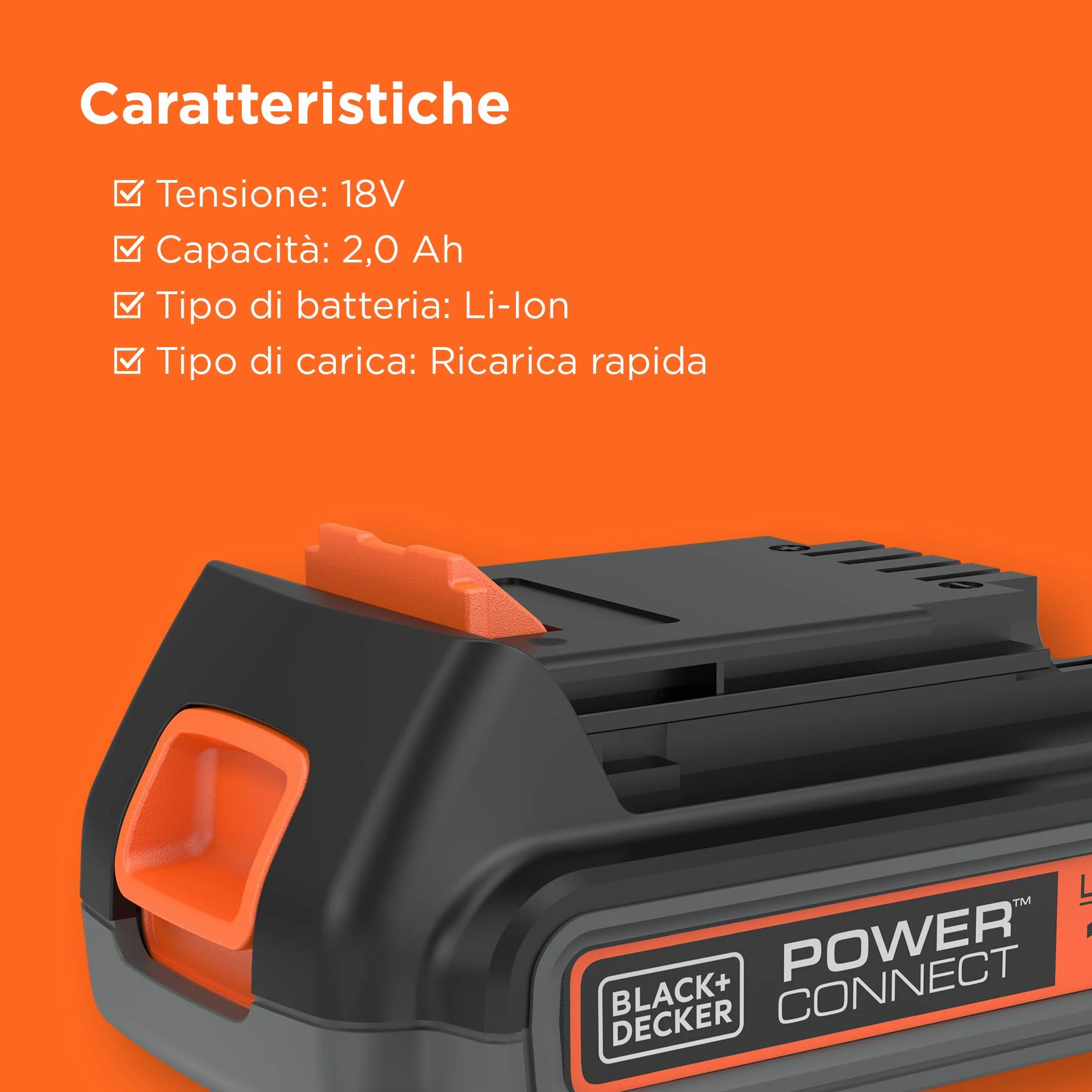 BLACK+DECKER batteria agli ioni di litio 18V 2.0Ah BL2018-XJ