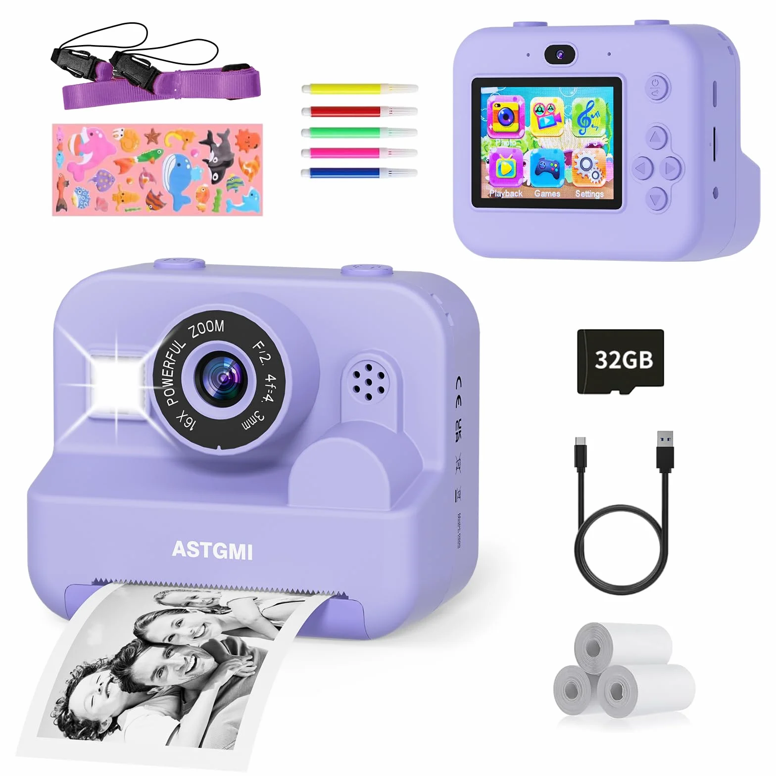 Fotocamera istantanea per bambini con selfie, fotocamera compatta 1080P HD, stampa istantanea di foto, regalo di compleanno, regalo di Natale, giocattolo a partire da 3, 4, 5, 6, 8, 7, 9, 10, 11 anni