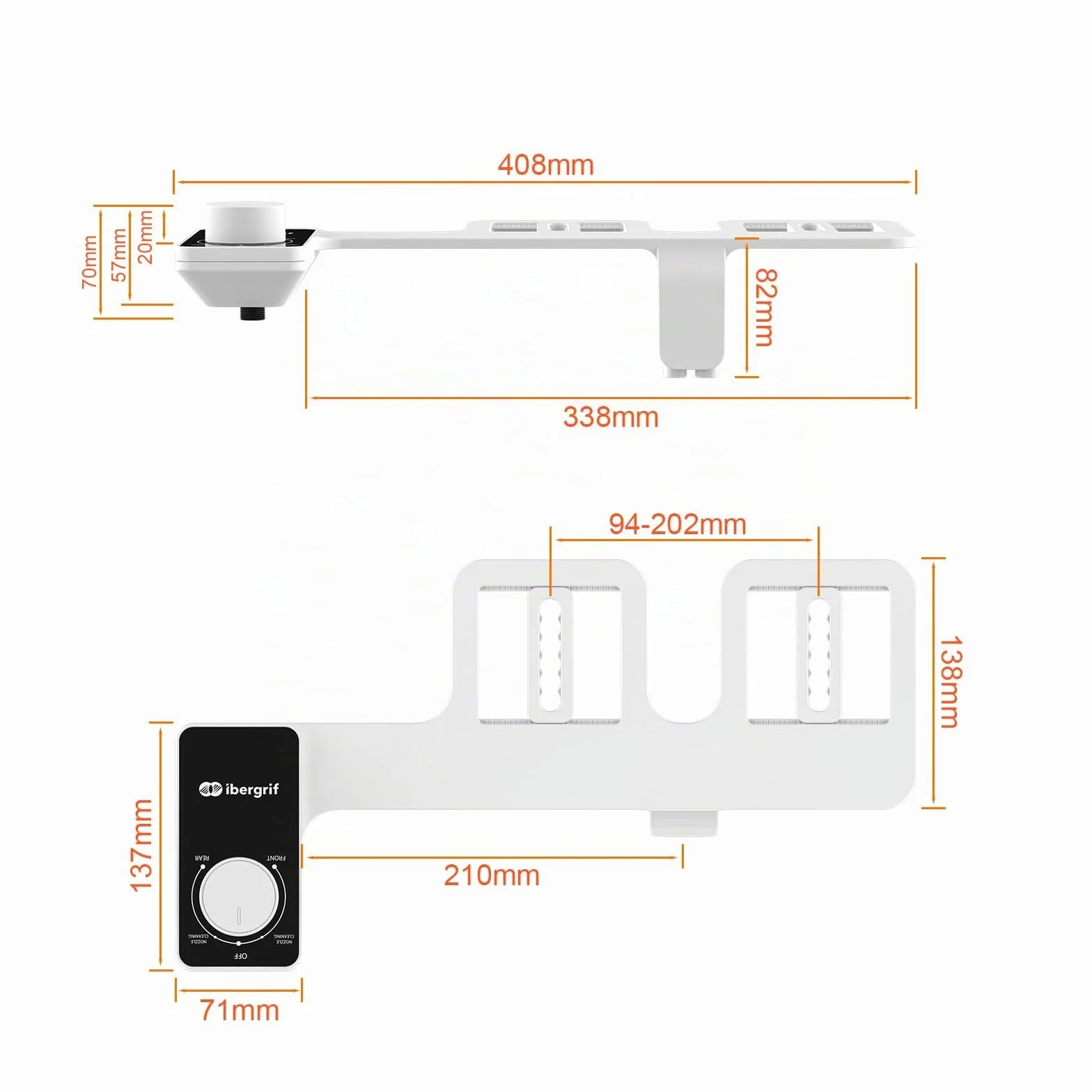 Ibergrif M41050 Bidet Portatile per WC Non Elettrico con Doppia Bocchetta a Scomparsa, Pressione Regolabile