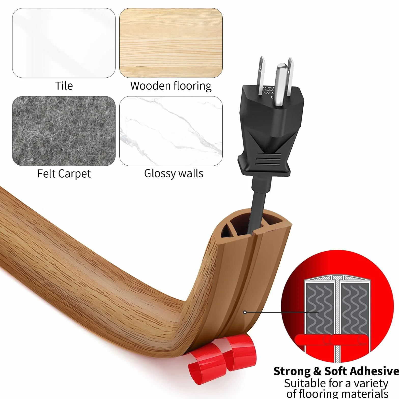 Protezioni per Cavi a Pavimento Autoadesivo 5M x3cm Copricavi Passacavo Grana legno gialla
