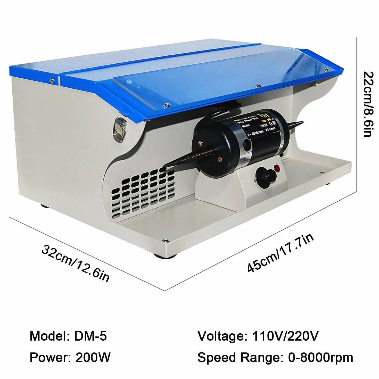 Lucidatrice per Gioielli da Banco con Aspiratore Polvere 200W Luce 0-8000 Giri/min Alluminio Cromo