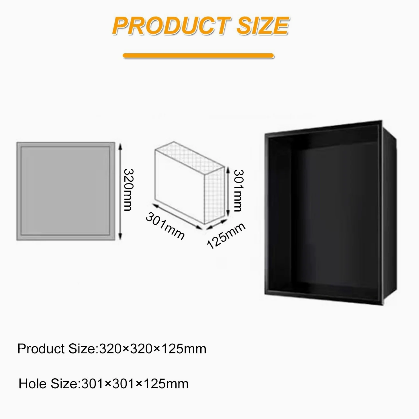 Mensola da parete per doccia in acciaio inox senza trapano, 320 x 320 x 125 mm, finitura nera, ideale per l'organizzazione del bagno e soluzioni di archiviazione, resistente alla ruggine, design