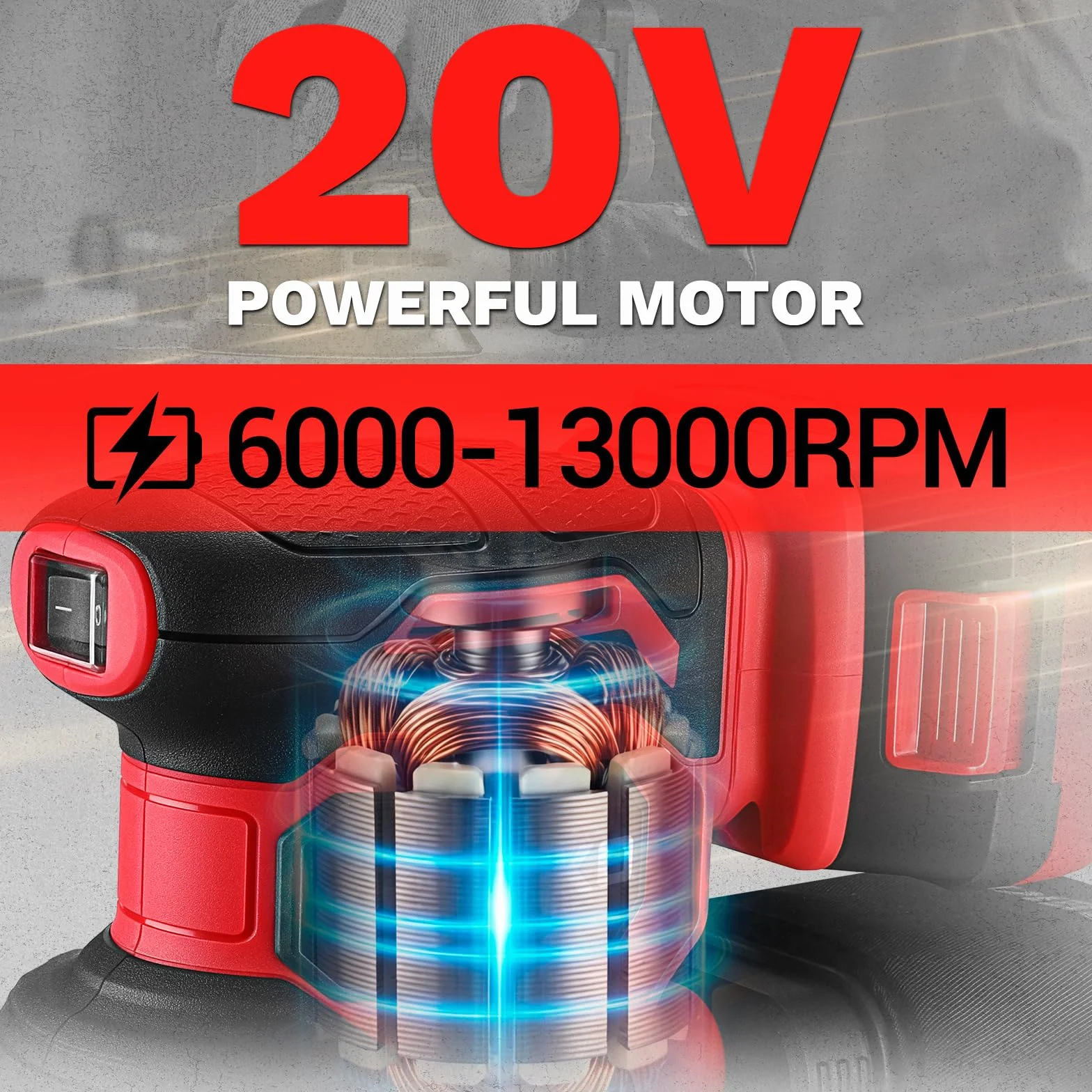 Levigatrice Orbitale a Batteria: DEKOPRO Levigatrice Rotorbitale con 1 Batteria 2000mAh, Orbitale per Legno da 125 mm, 13000 RPM, con Sacchetto per la Polvere e 15 Fogli di Carta Vetrata Rosso