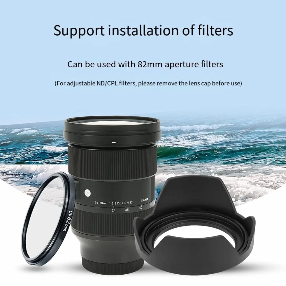 Paraluce per 24-70 mm f/2.8 DN Art & EX HSM, reversibile 82 mm fiore parasole compatibile con filtri da 82 mm, scudo luminoso ABS per fotografia