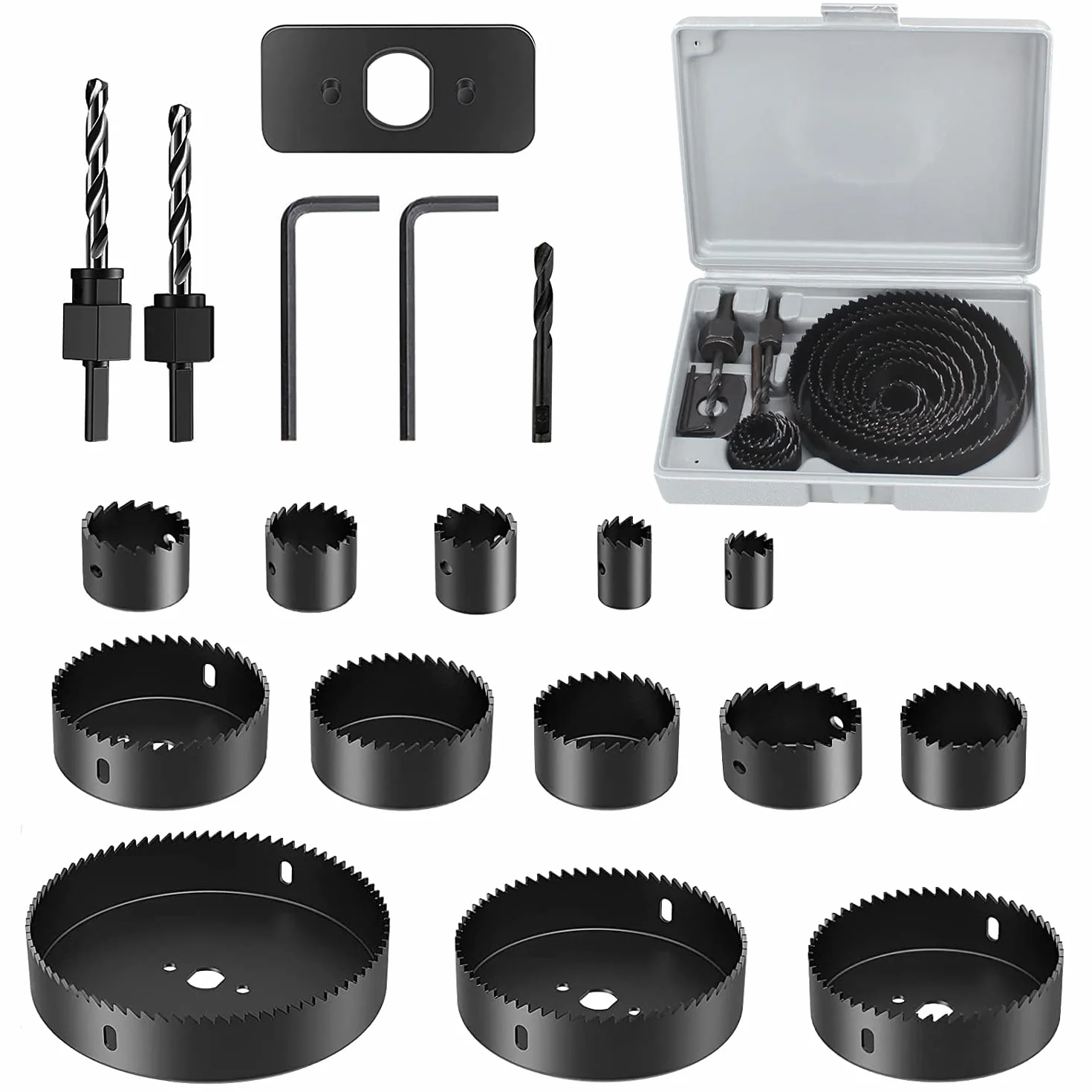 Zestaw 19 seghe a tazza do drewna, karton-gipsu i PVC