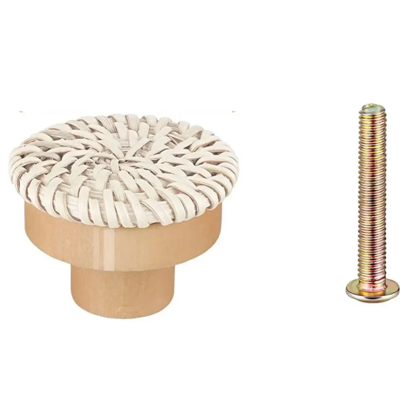 50 pomelli rotondi in rattan bohémien, per cassetti in legno, fatti a mano, per mobili da cucina, hardware (bianco)