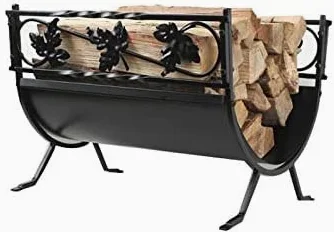 Portalegna da ardere in ferro battuto, supporto decorativo in metallo per attrezzi da camino, robusto, ideale per la casa e l'uso all'aperto