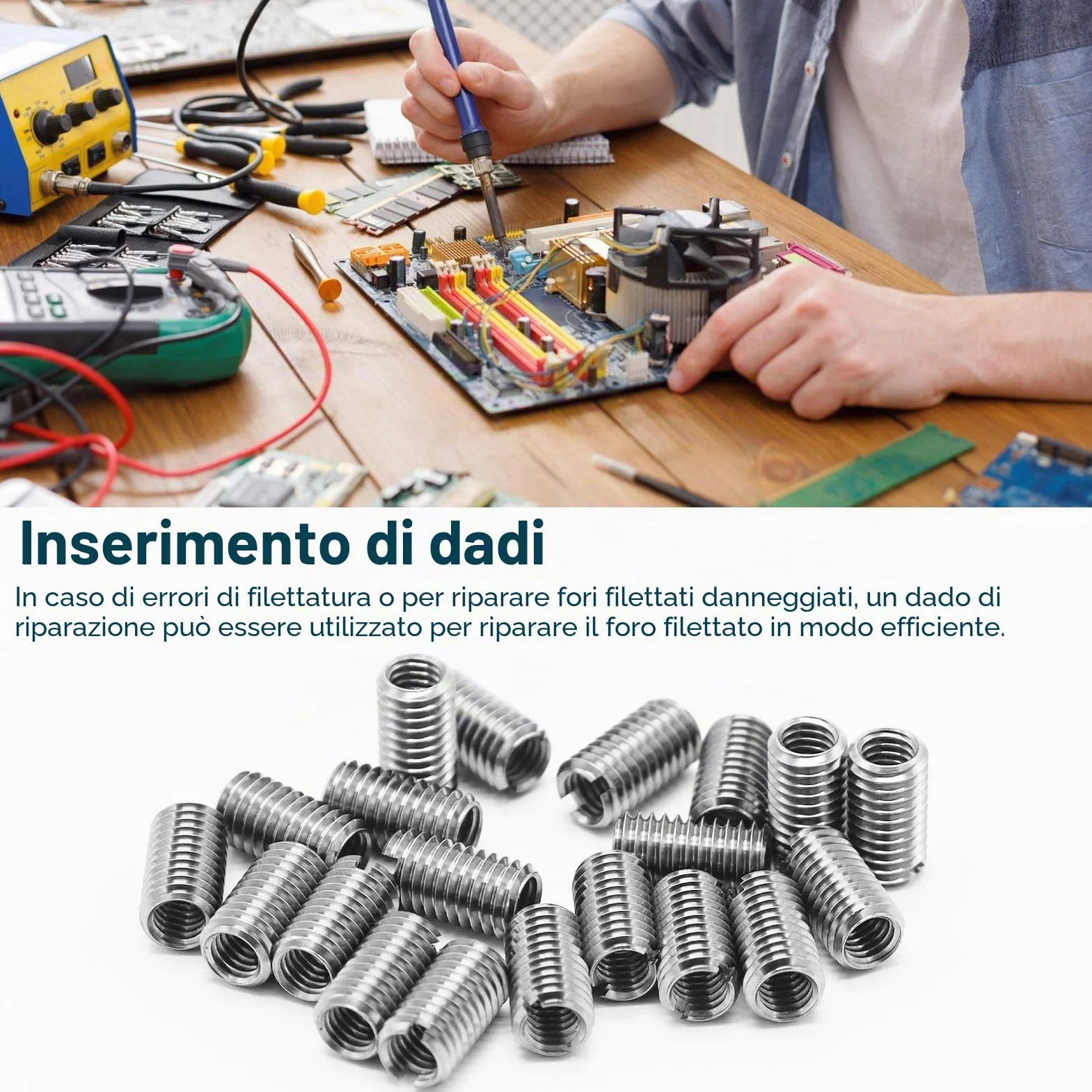 20 pezzi inserti filettati M8 a M6, inserto di riparazione filettato autofilettante, strumento di riparazione per inserti filettati a scanalatura in acciaio inossidabile, filettatura interna metrica