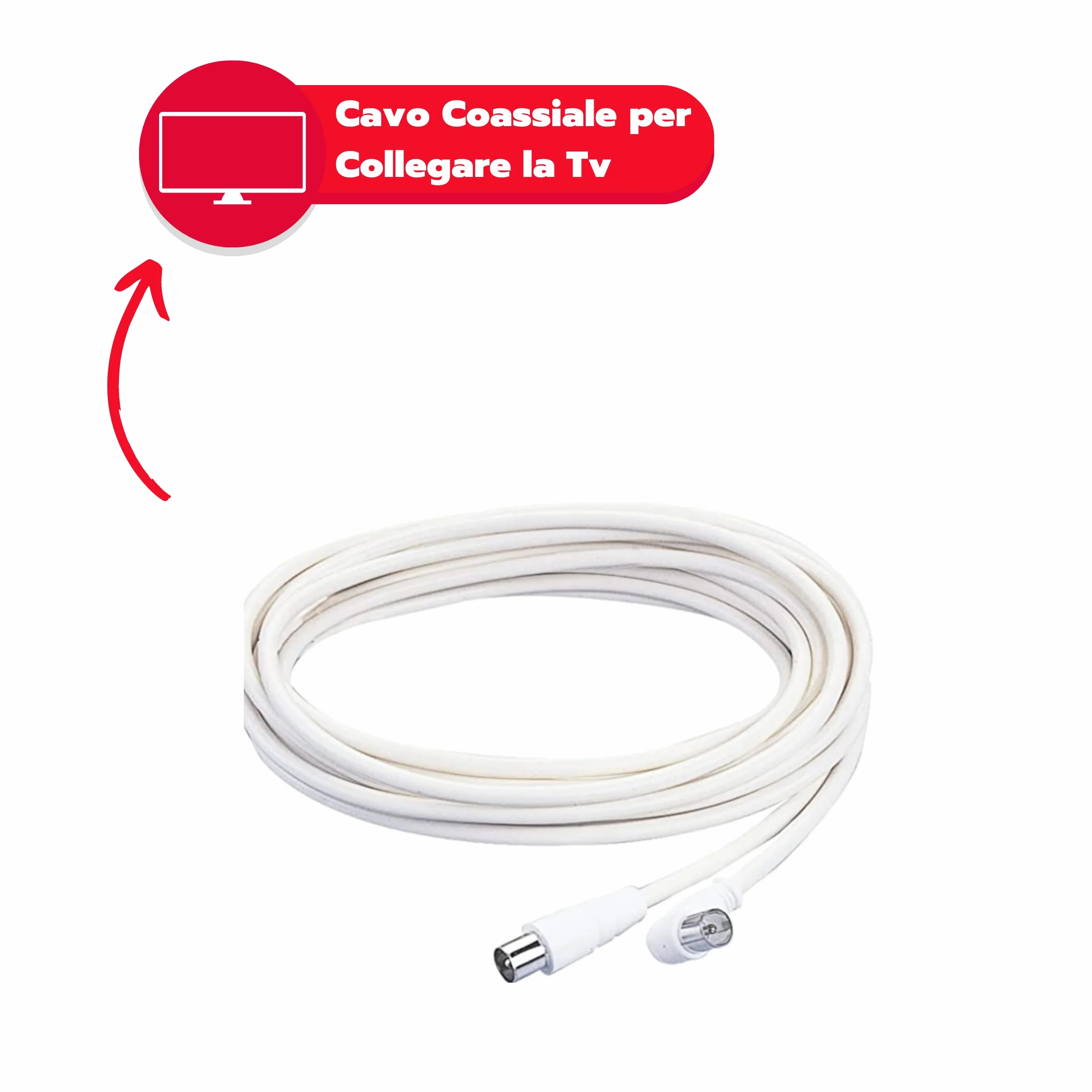 POLY POOL | PP0622XAM Cavo Coassiale 5m, per Collegare la Tv all'Antenna Bianco con Spina Assiale