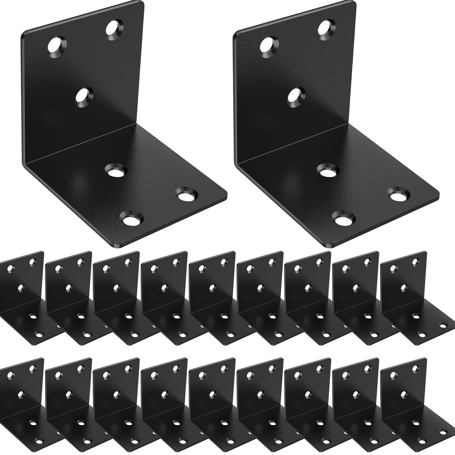 20 staffe angolari in metallo, staffe a L da 5,1 cm per legno, resistenti a 90 gradi, ad angolo largo, in metallo nero, per mobili in legno, letto, sedia