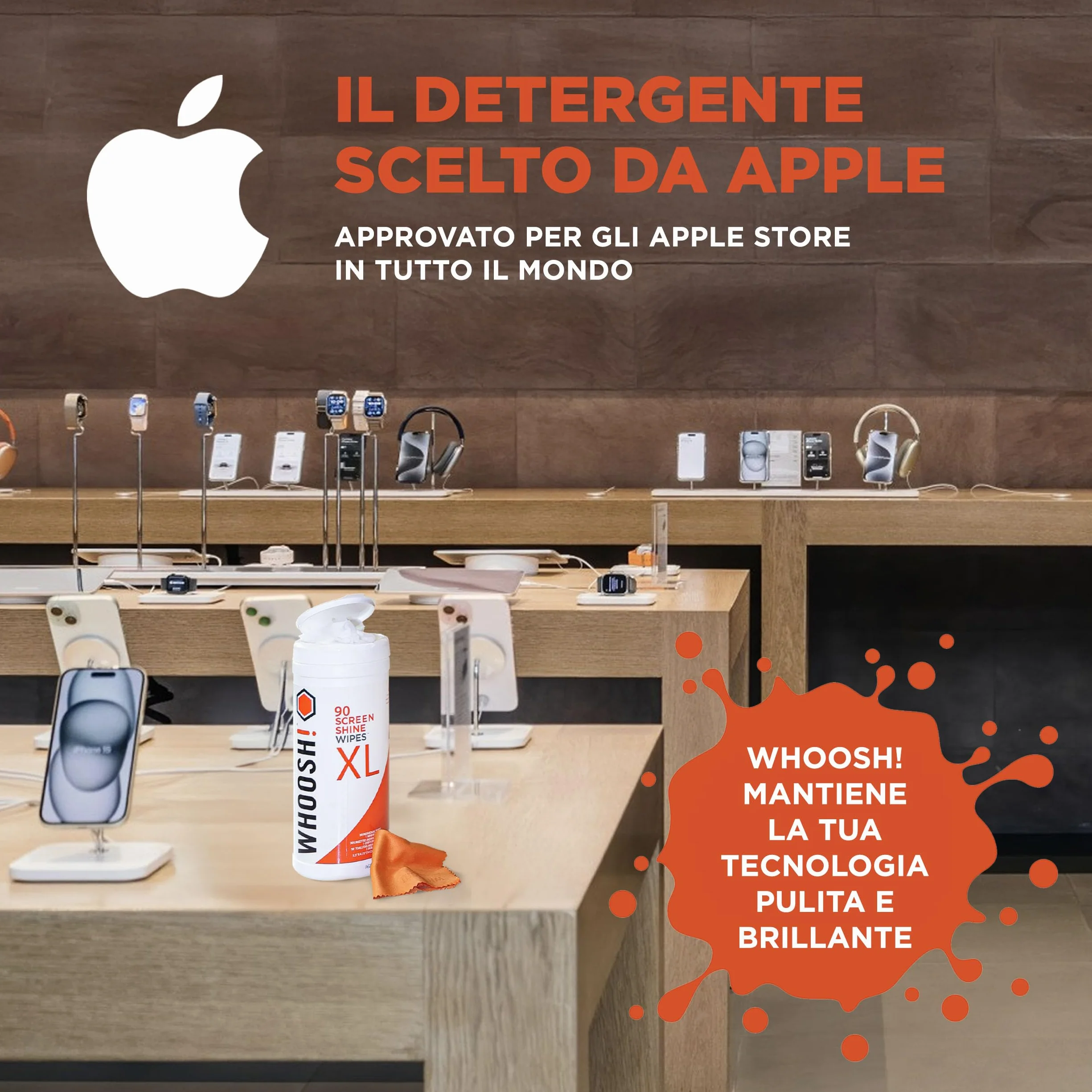 WHOOSH! Screen Shine 90 Salviette Schermo Per Auto, TV, Laptop, MacBook E OLED Con Panno Microsuede – Senza Pelucchi, Non Abrasive, Senza Aloni Salviette Occhiali Pulizia