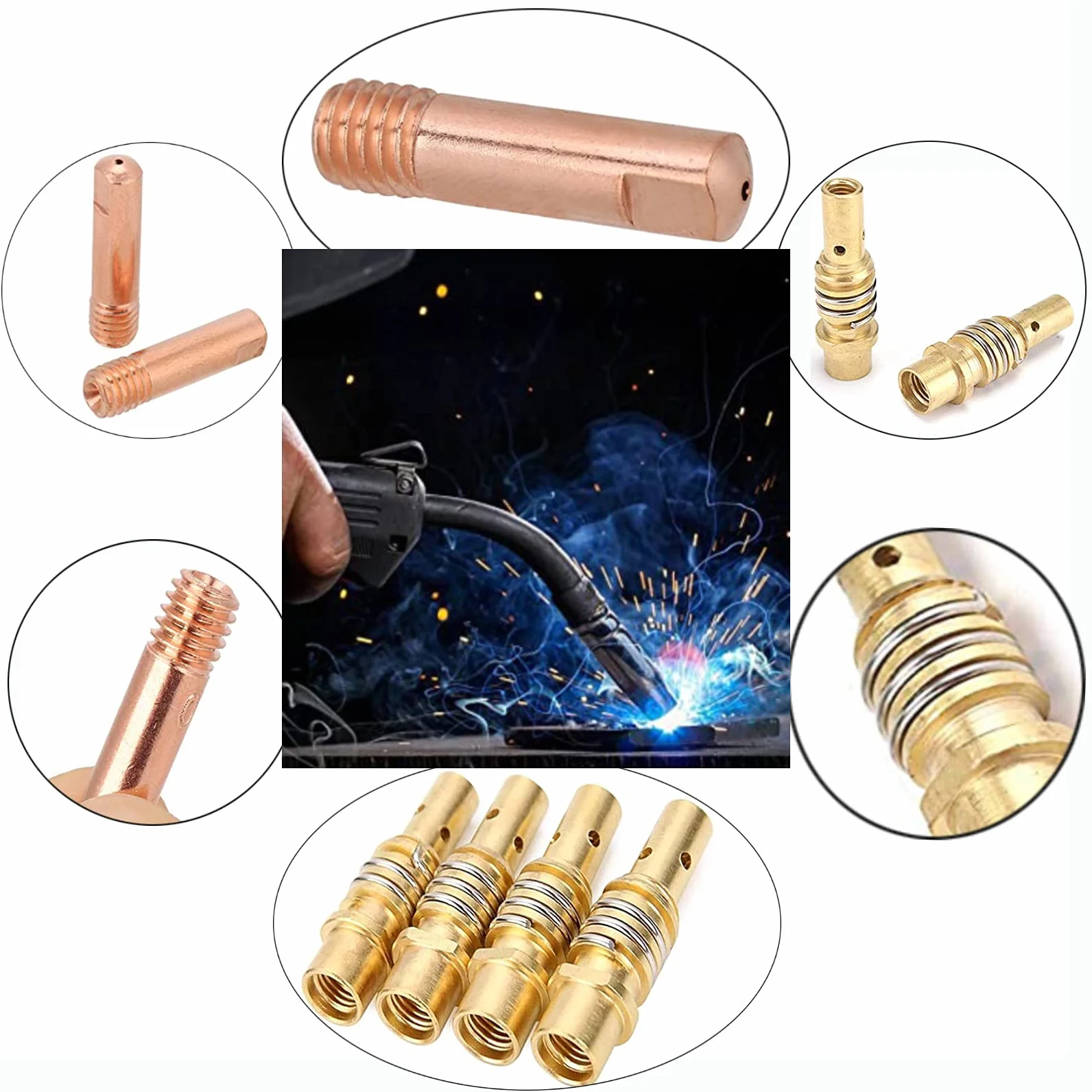 MB15AK MIG Accessori per Saldatrice, Set Materiali di Consumo Saldatura Torcia Contatto Ugello Gas 19 Pezzi