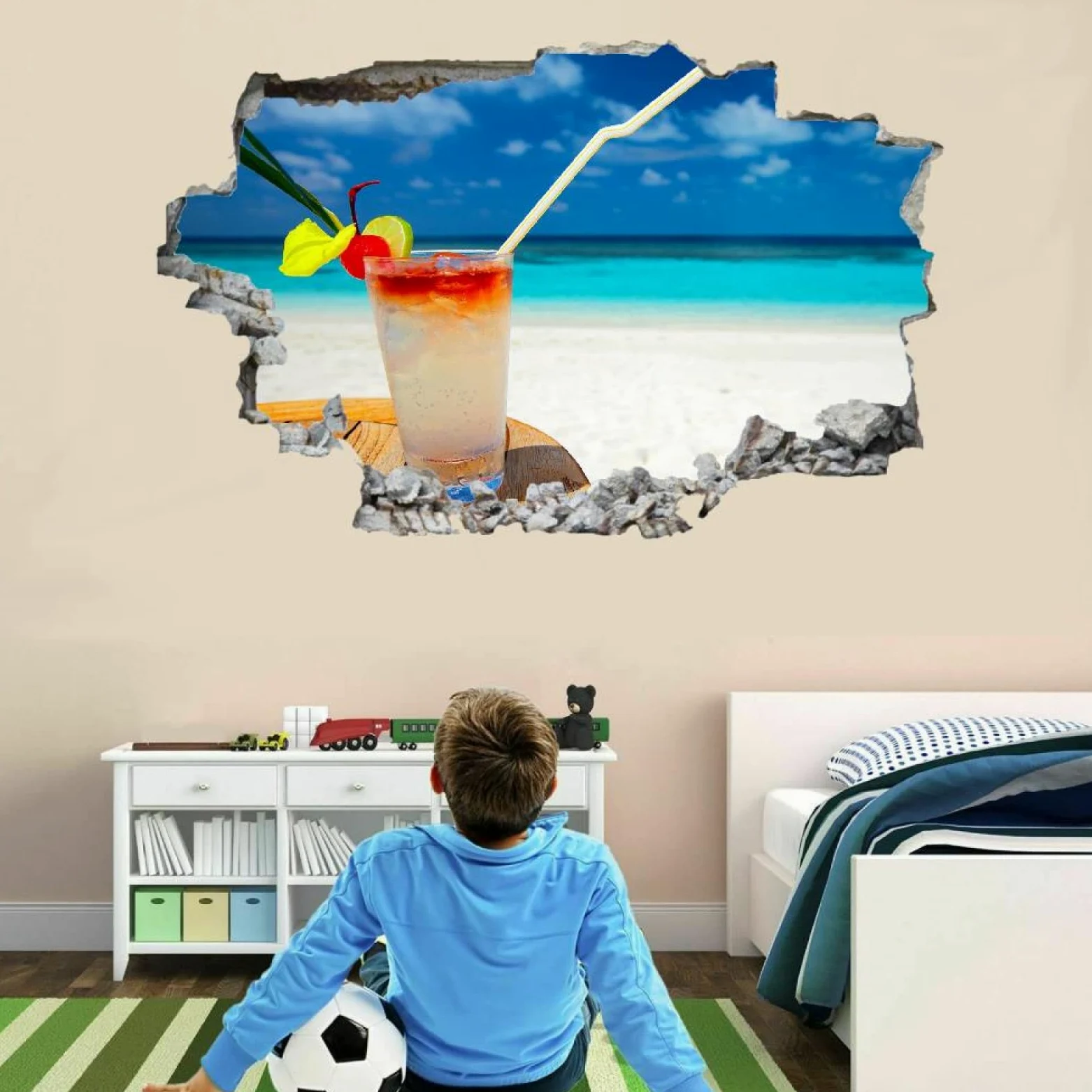 Adesivi Murali 3D Fracassato Spiaggia Decorazione Domestica Smontabile Del Vinile Del Tatuaggio Della Parete Vacanze Decalcomanie Impermeabili Art For Kids Room Wall Decor 80x120cm