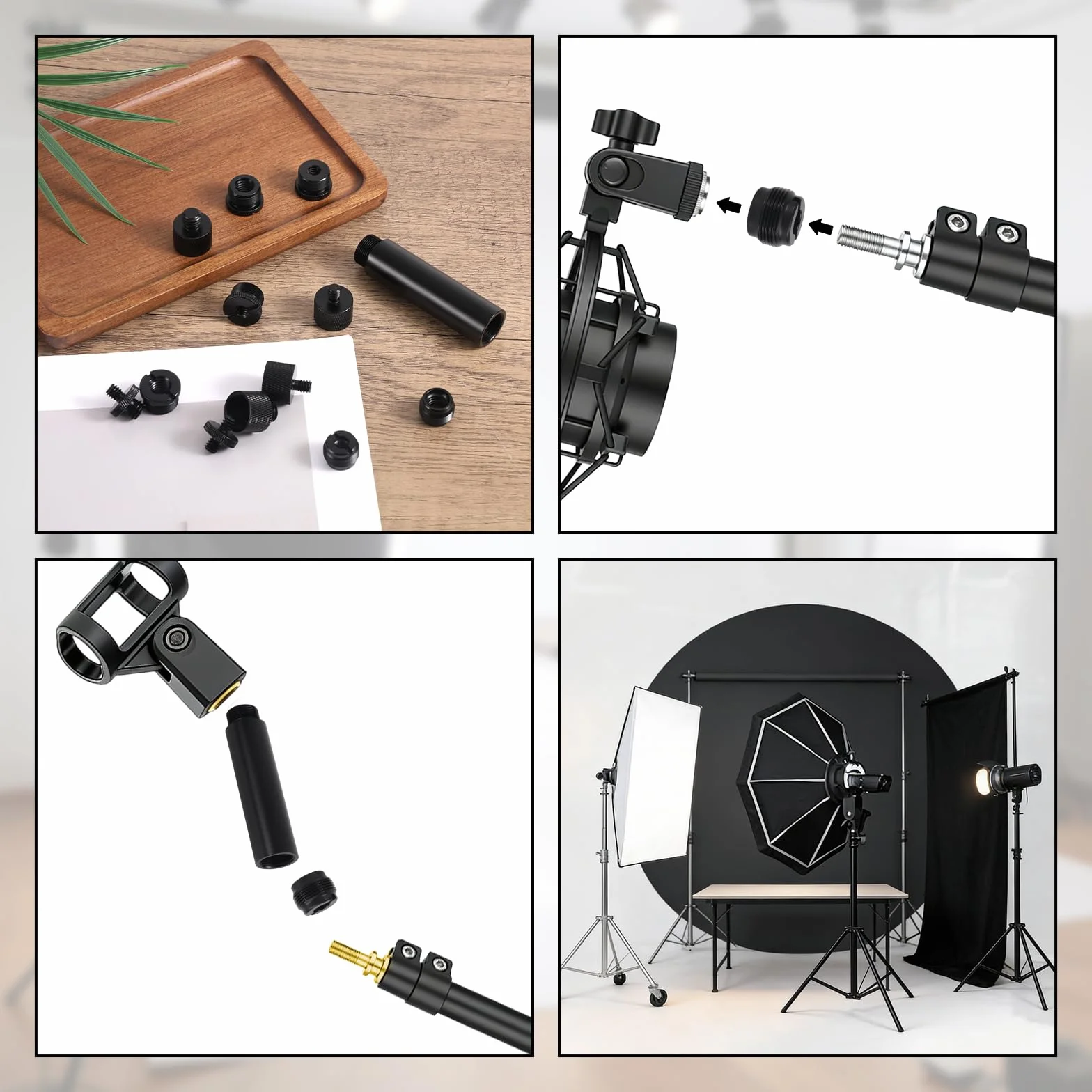 13pz Adattatore per Supporto Microfono Viti con Tubo di Prolunga, Lega Alluminio Convertitori di Filettatura da 3/8" a 5/8" e 1/4" per Braccio Microfono Treppiede Fotocamera Luce Riempimento