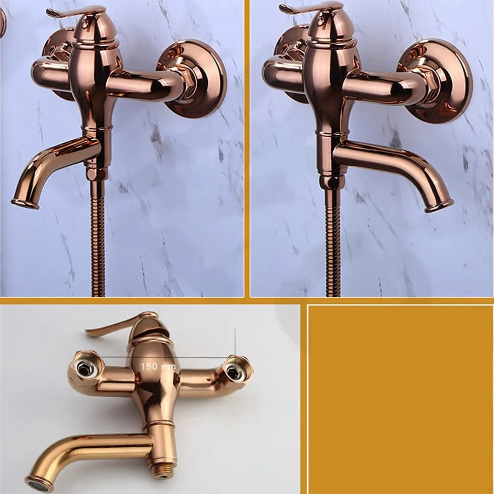 Miscelatore per Bidet e WC da Parete, Kit di spruzzatura, doccetta Manuale Marrone Antico, Set di rubinetti con Maniglia Singola e Doccia - A (A)