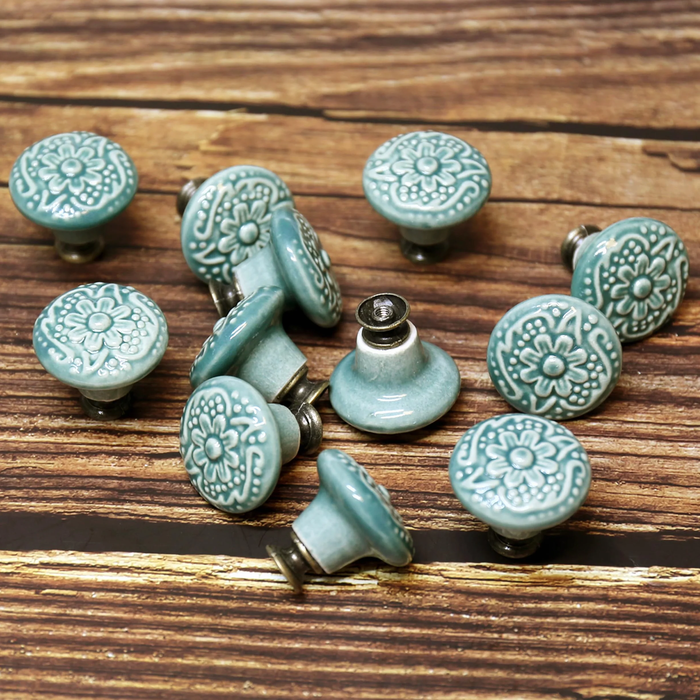 Pomelli Rotondi in Ceramica Vintage 34mm - Maniglie per Mobili Casa - 12 Pezzi (Verde)