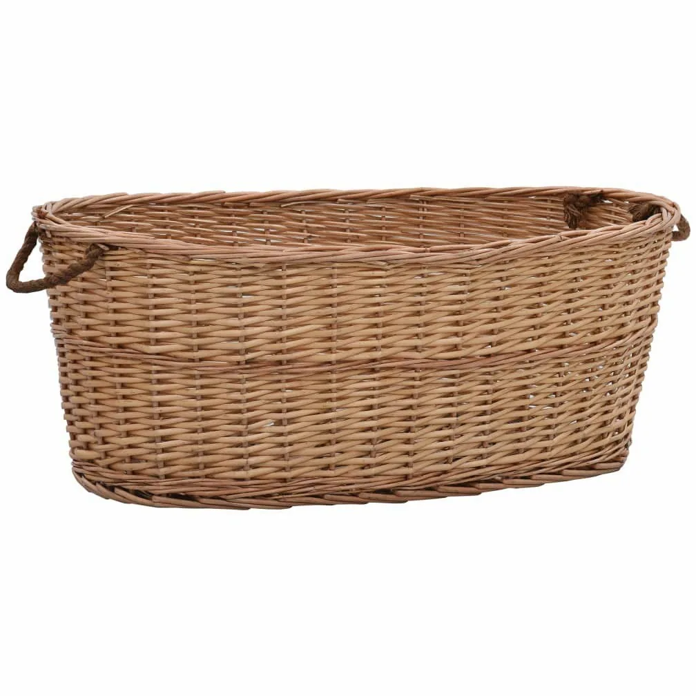 Cesto per legna in vimini naturale con manici, 88 x 57 x 34 cm, per legna da ardere, conservazione e conservazione in soggiorno, camino, forno, terrazza e giardino