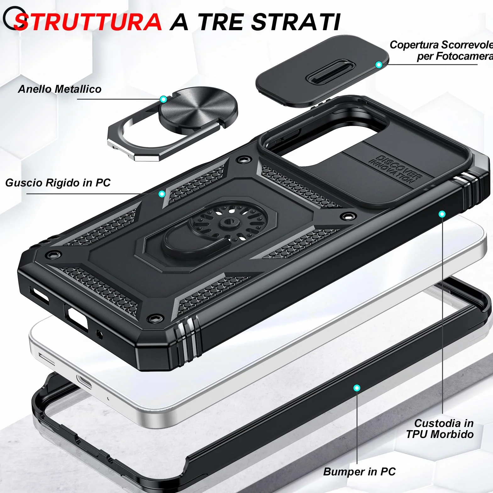 LeYi Cover per Samsung A17 5G con Vetro Temperato [2 Pack],Custodia per Samsung Galaxy A 17 con Protezione Fotocamera [Slidable] Antiurto Grado Militare 360° Anello Supporto TPU Bumper Case, Nero