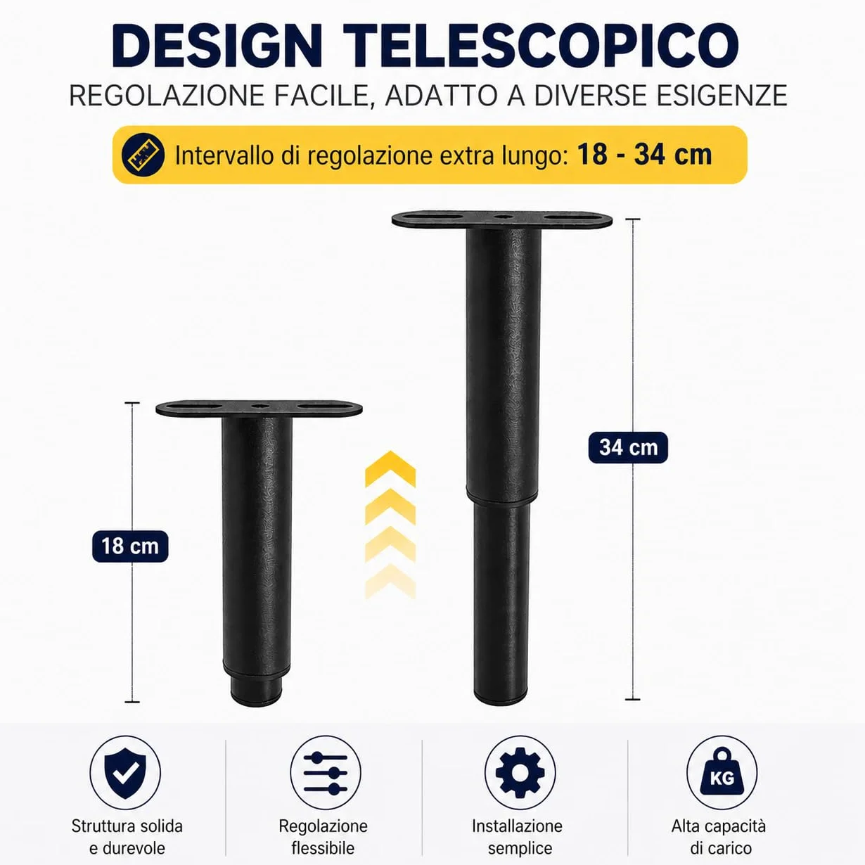 Engelblick 4 Pezzi Piedini per Rete a Doghe in Metallo, Altezza Regolabile 18-34 cm