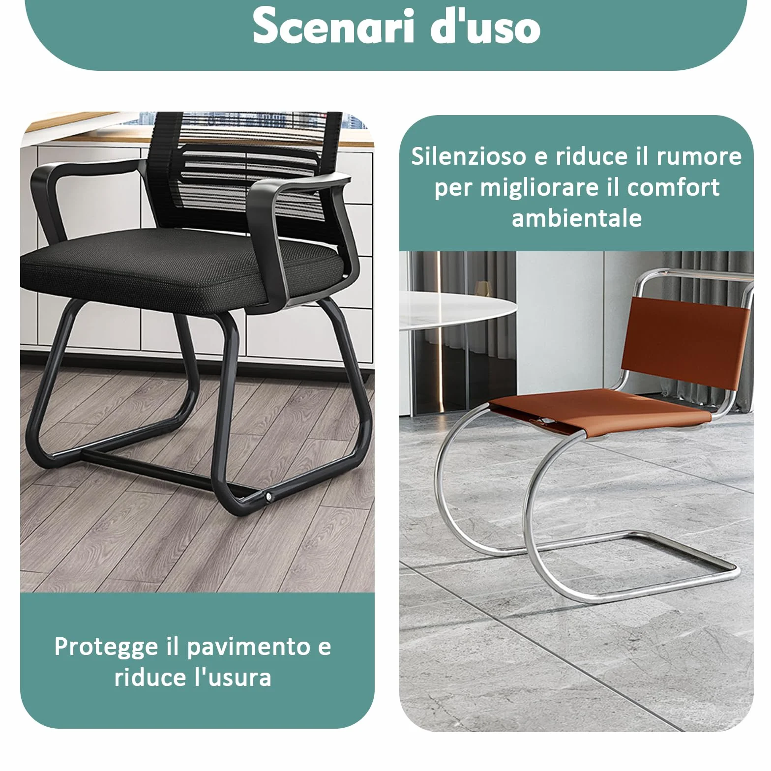 Feltrini per Sedie Girevoli 25mm Nero con Sistema a Pressione, Protezioni per Gambe di Sedia